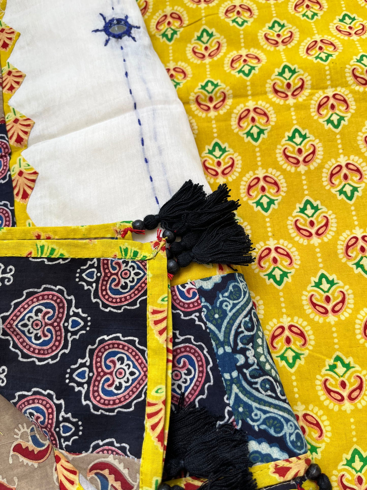 Cotton ajrakh kurta applique Mirror work dupatta set
