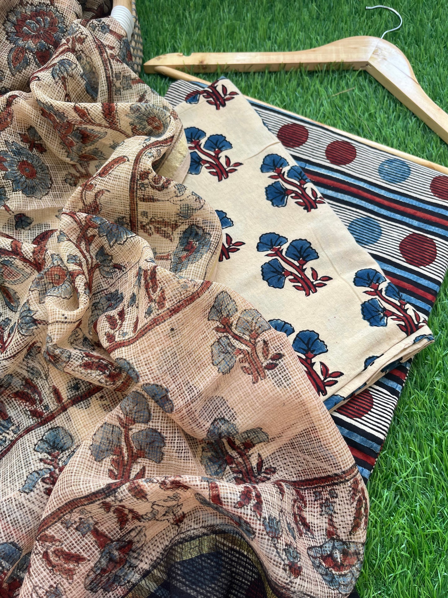 Ajrakh cotton Kurta bottom and kota doria dupatta