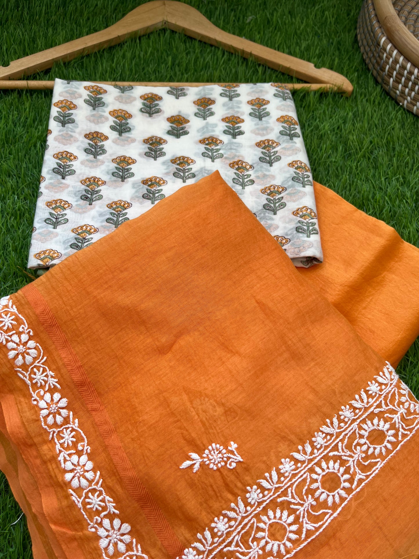 Chanderi silk Chikankari Dupatta with chanderi kurta bottom Fabric