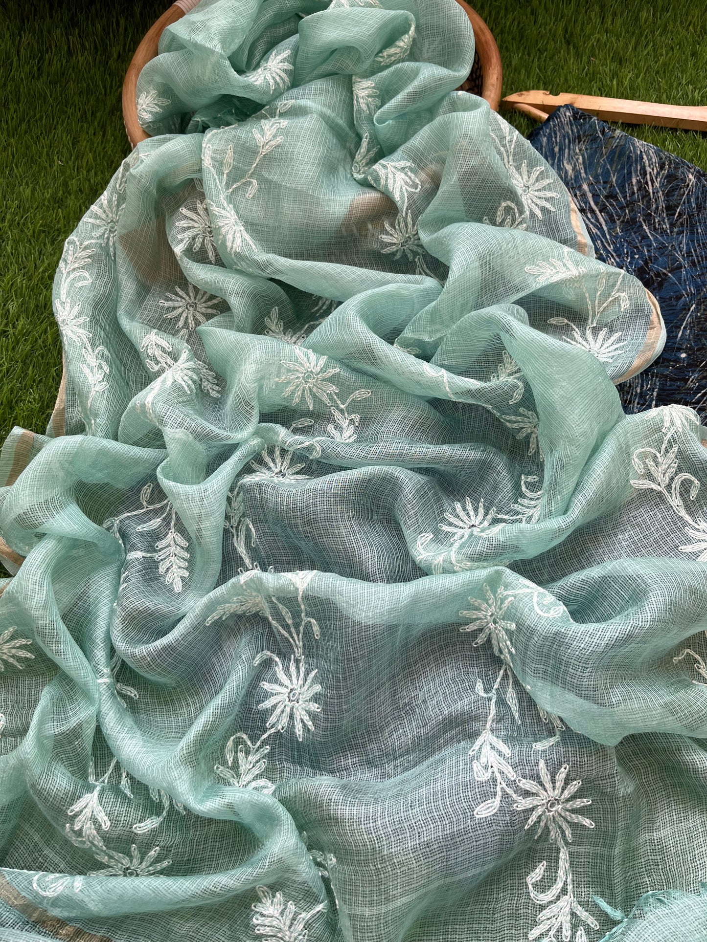 Kota silk Chikankari Dupatta with modal silk kurta bottom Fabric