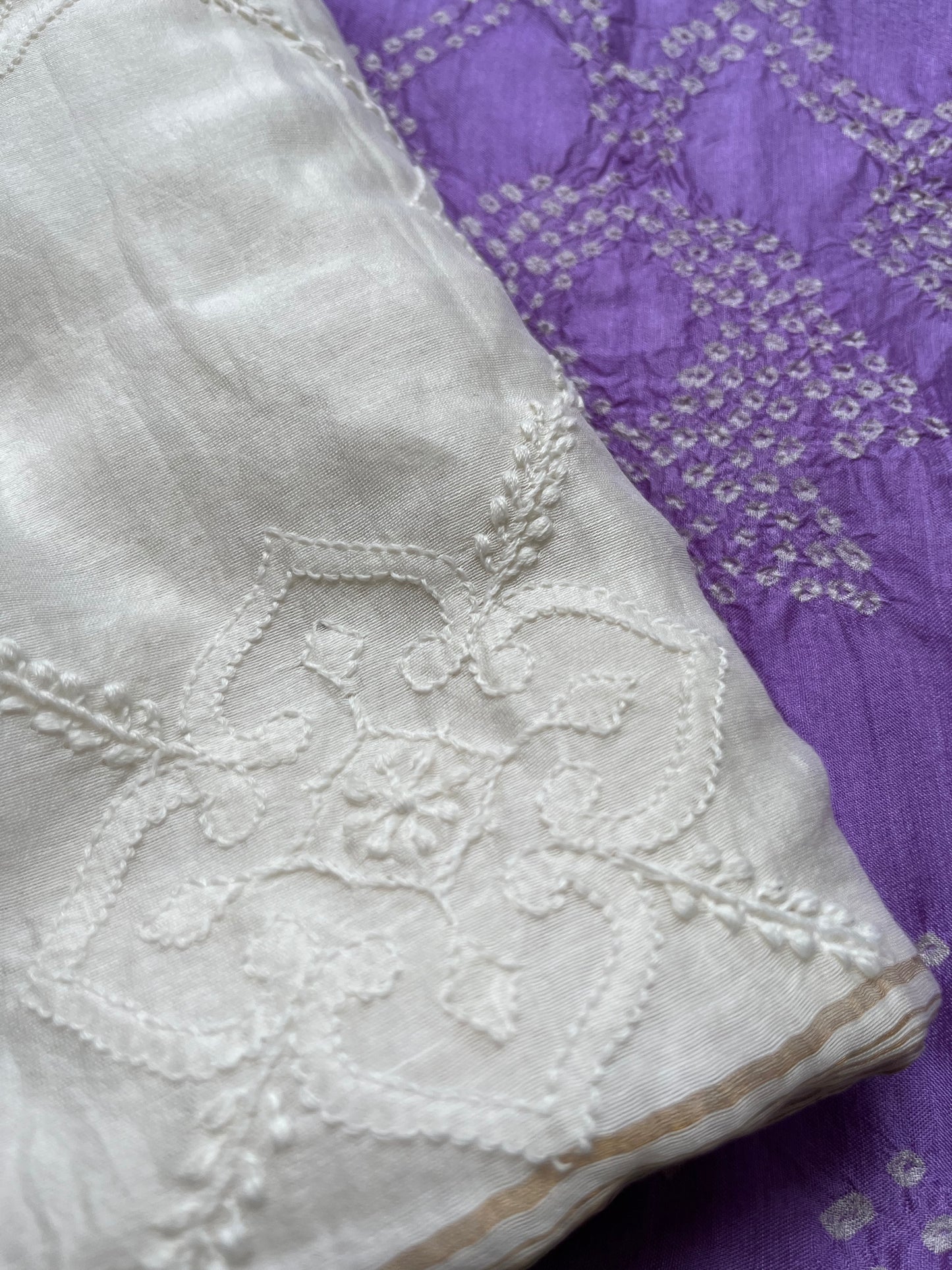 Chikankari chanderi dupatta silk bandhani kurta