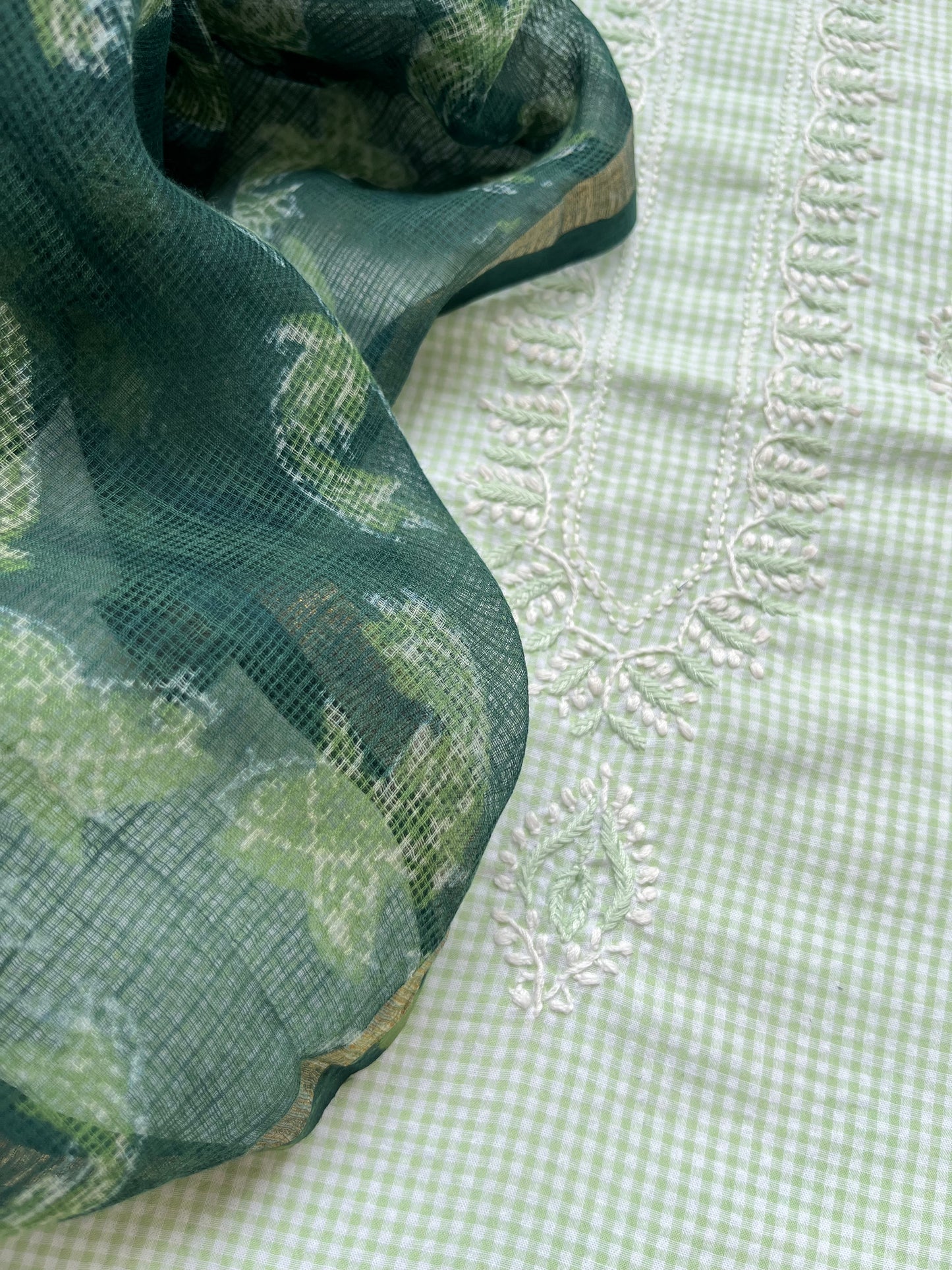 Cotton chikan kurta kota doria dupatta