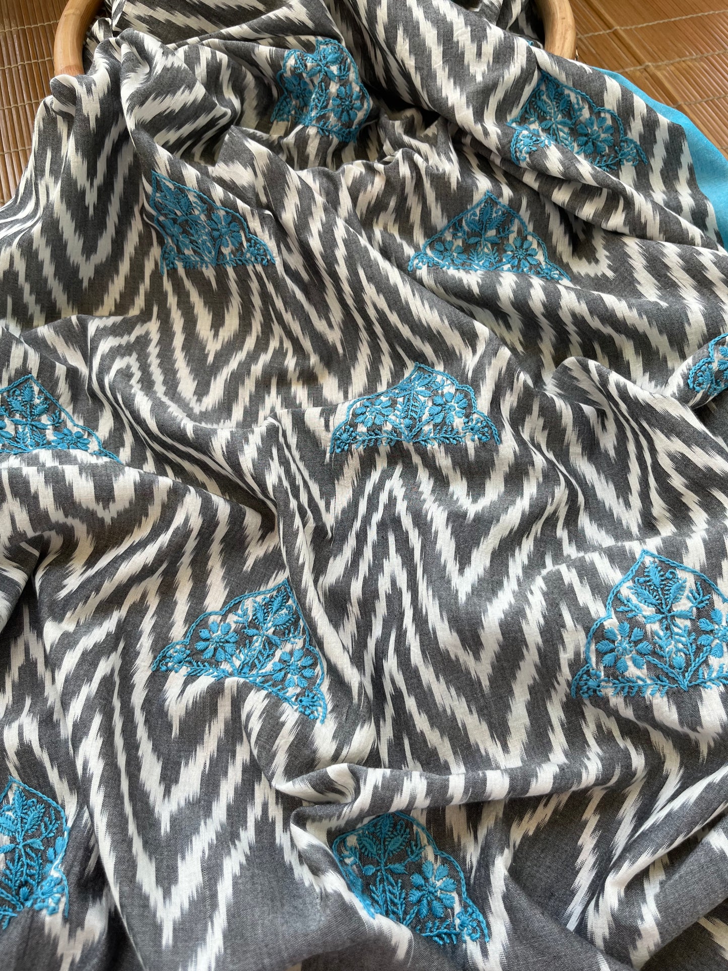 Double ikkat chikankari Dupatta