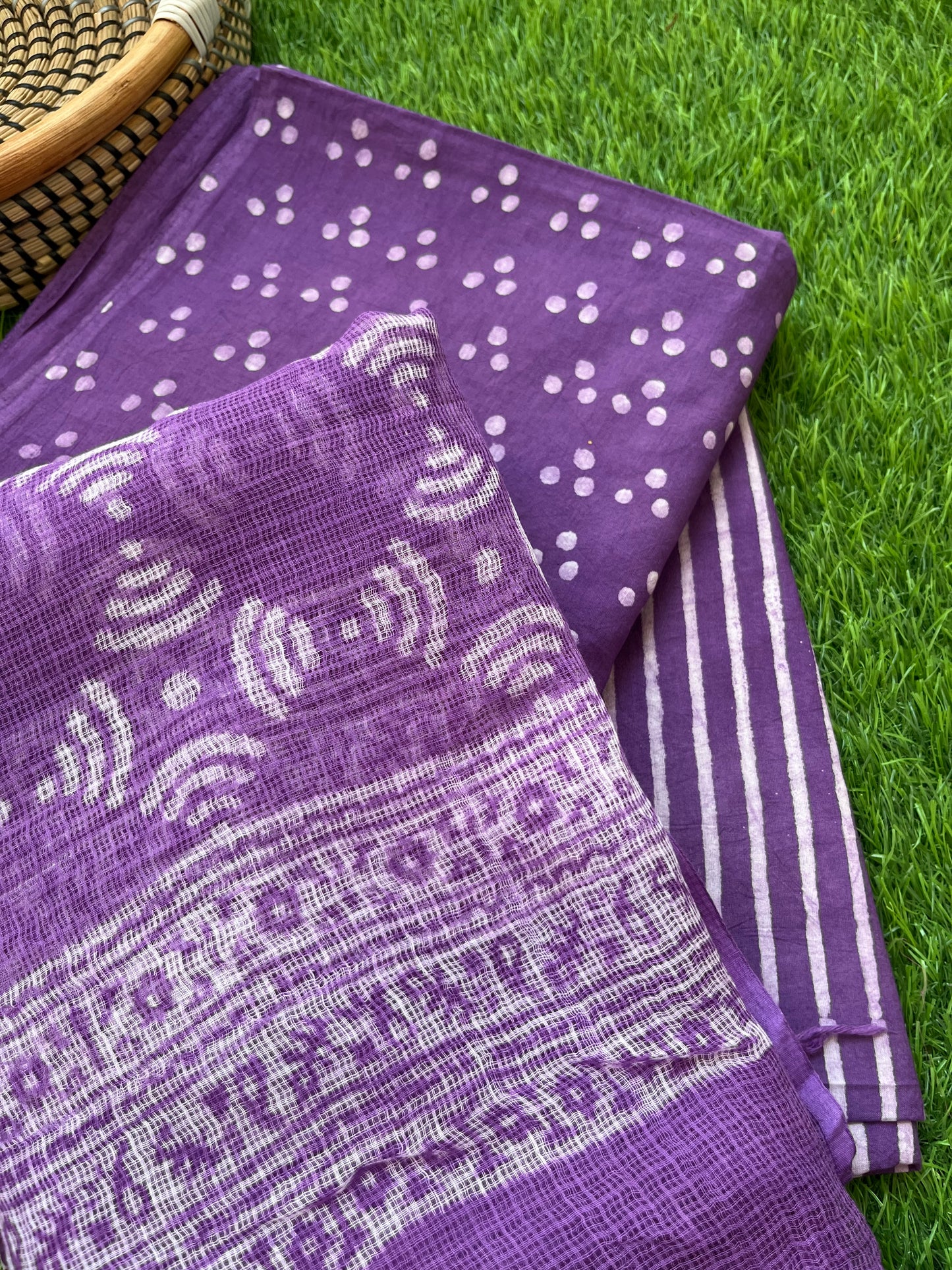 Block print kota doria Dupatta and cotton Kurta bottom