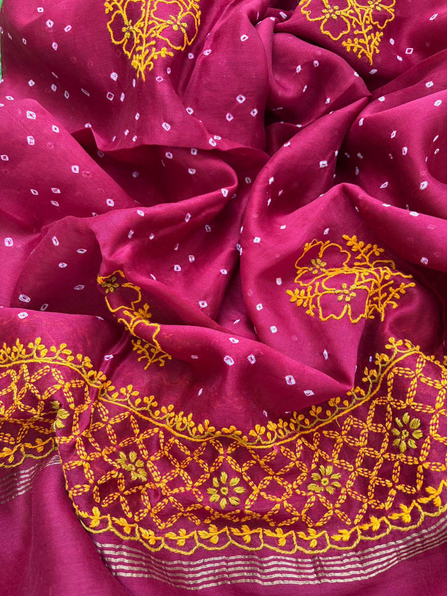 Plain chanderi kurta bottom pure chanderi bandhani chikankari dupatta