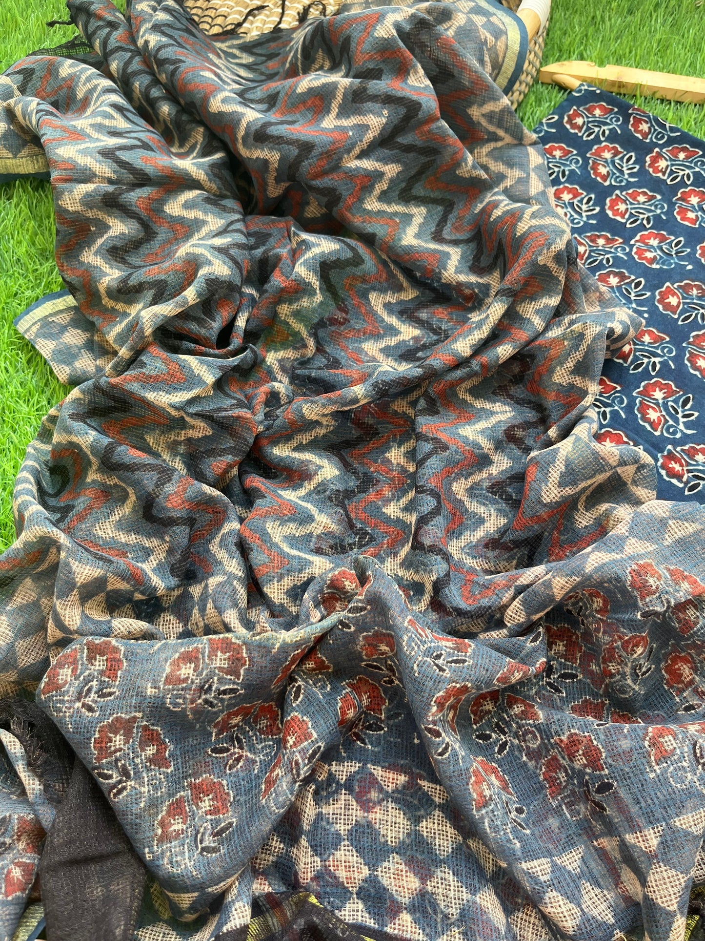 Ajrakh cotton Kurta bottom and kota doria dupatta