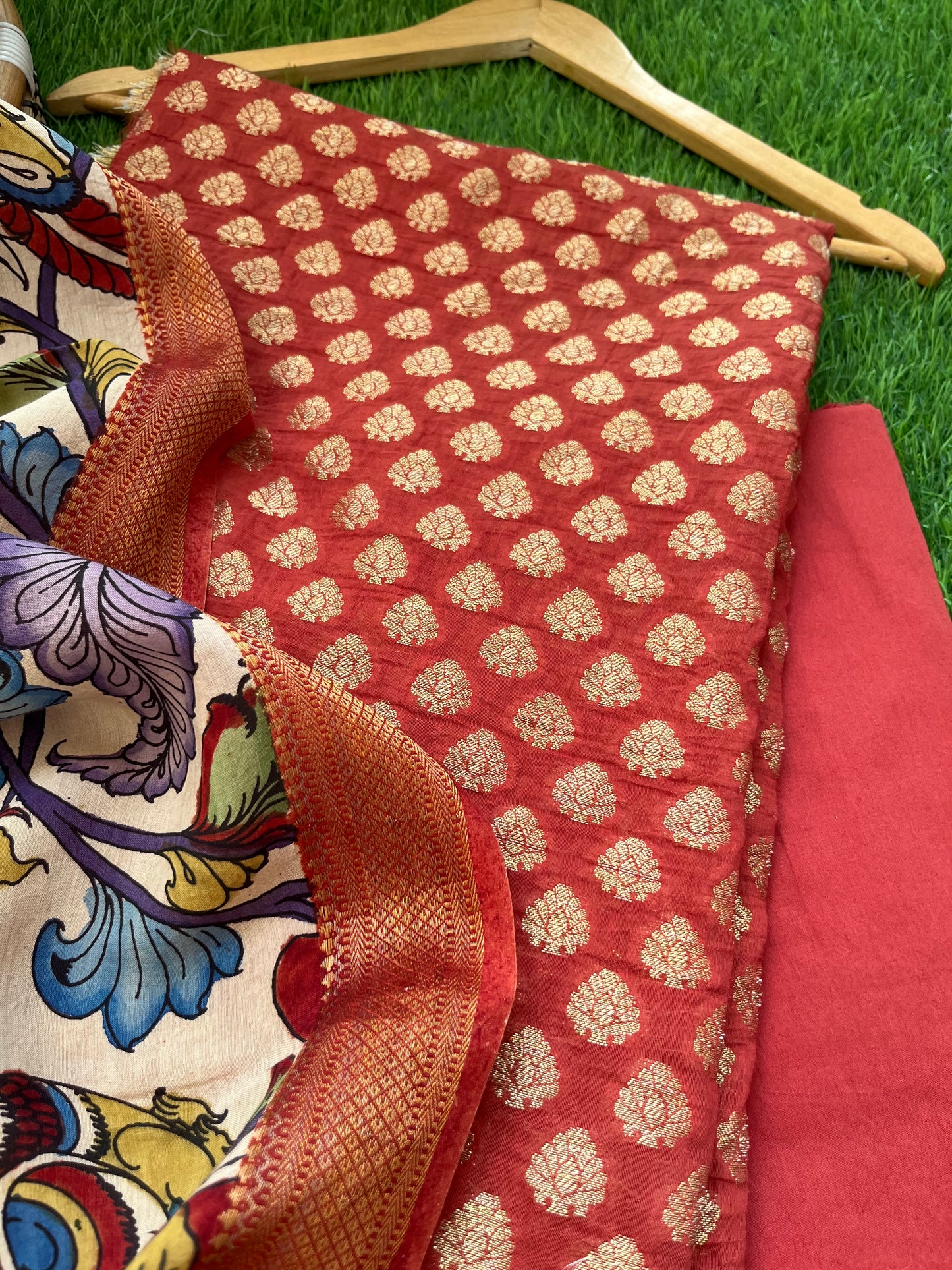 Kalamkari Dupatta with banarasi chanderi kurta glace cotton Bottom Fabric