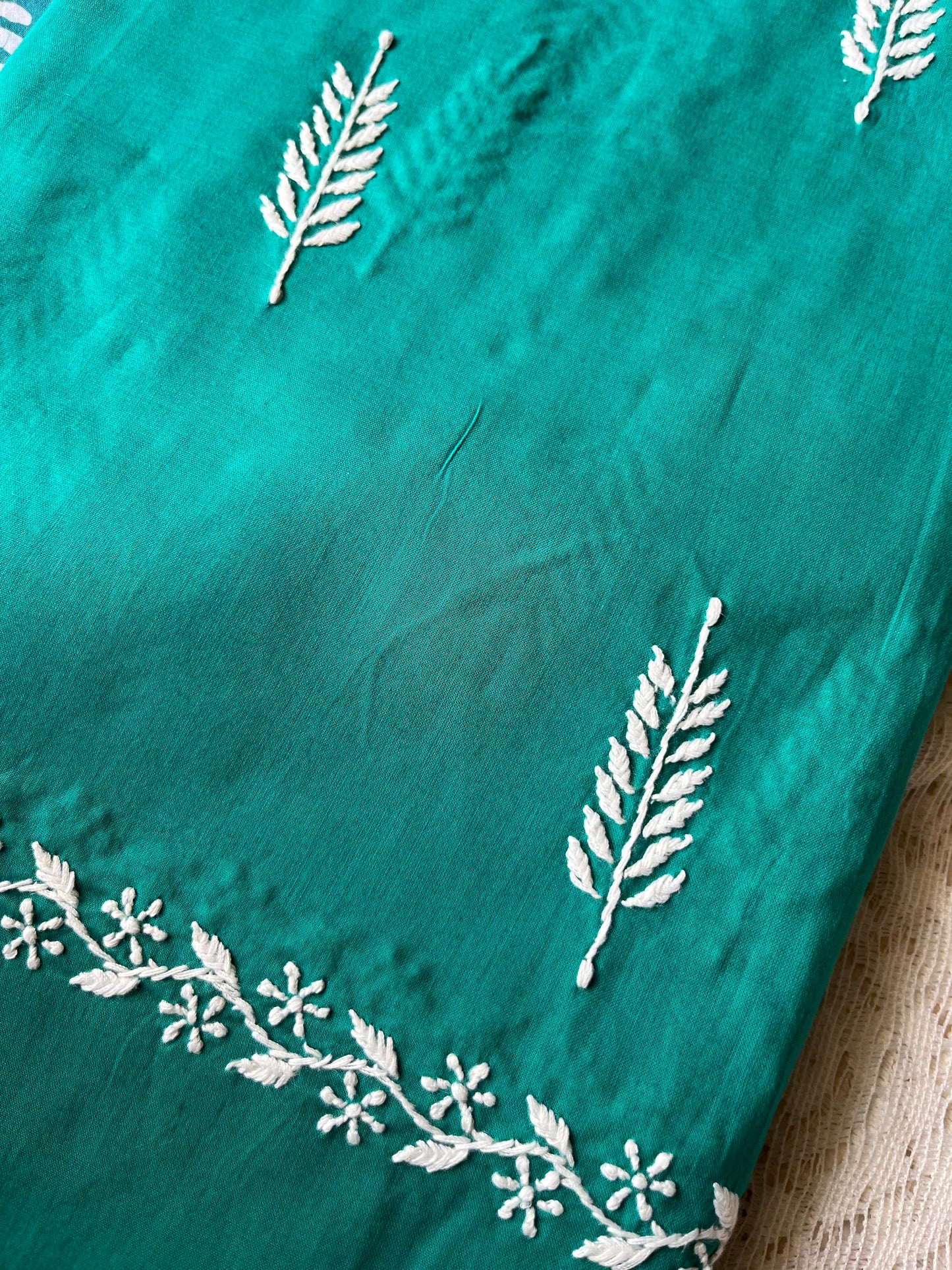 Cotton chikankari Bottom with a baatik kurta fabric