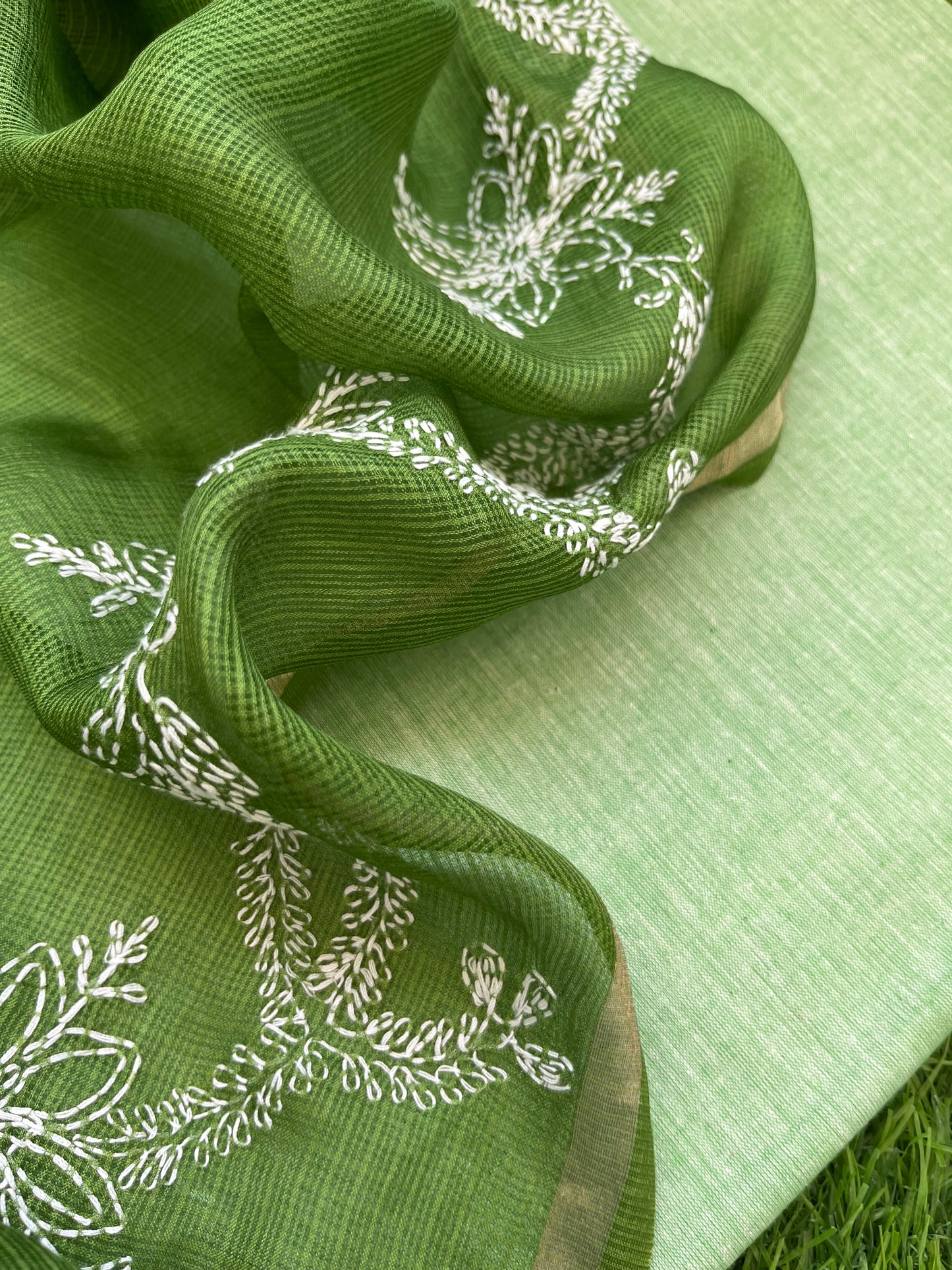 Kota silk Chikankari Dupatta with khadi kurta bottom Fabric