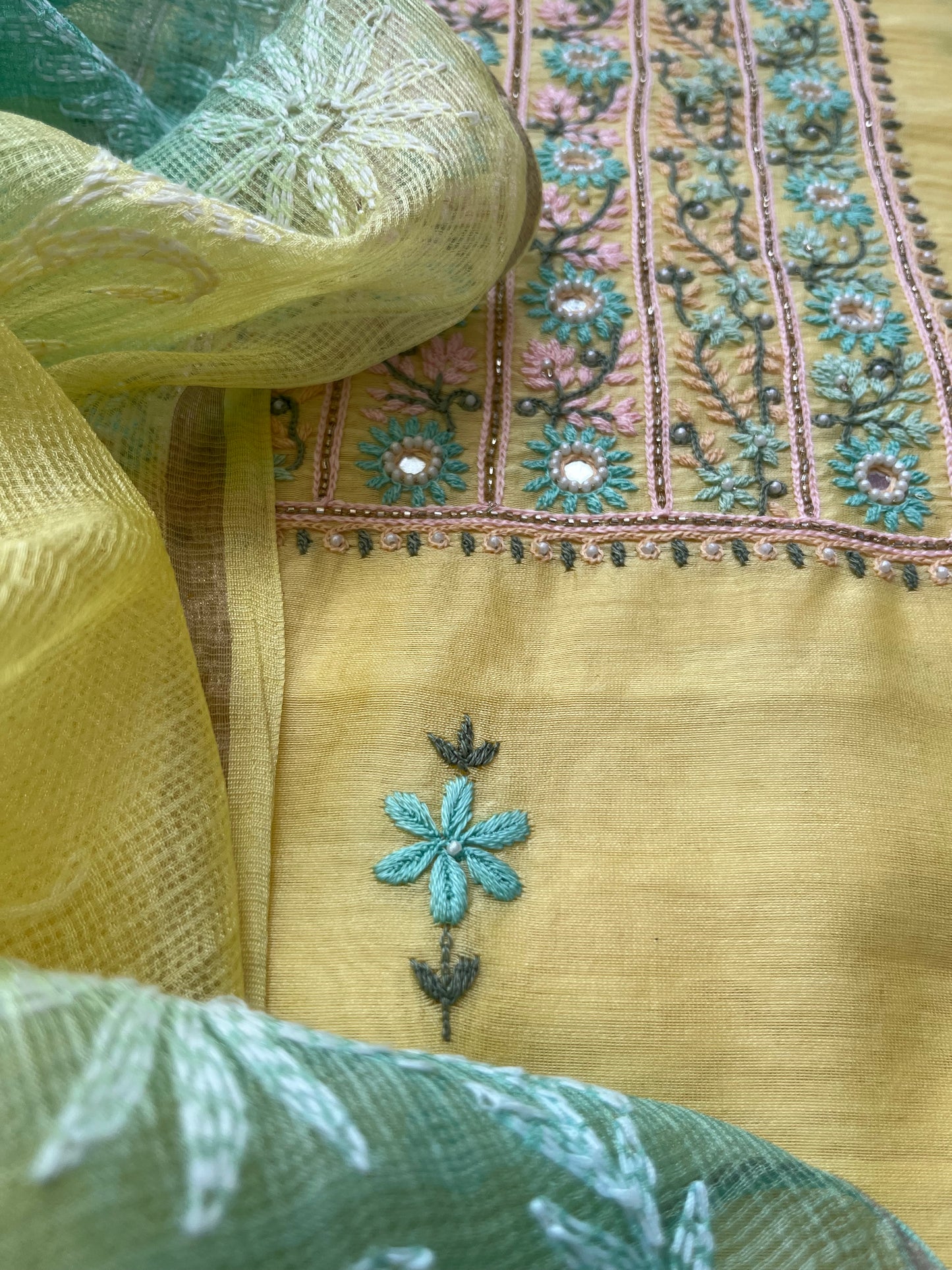 Hand embroidered chanderi kurta kota silk chikan work dupatta