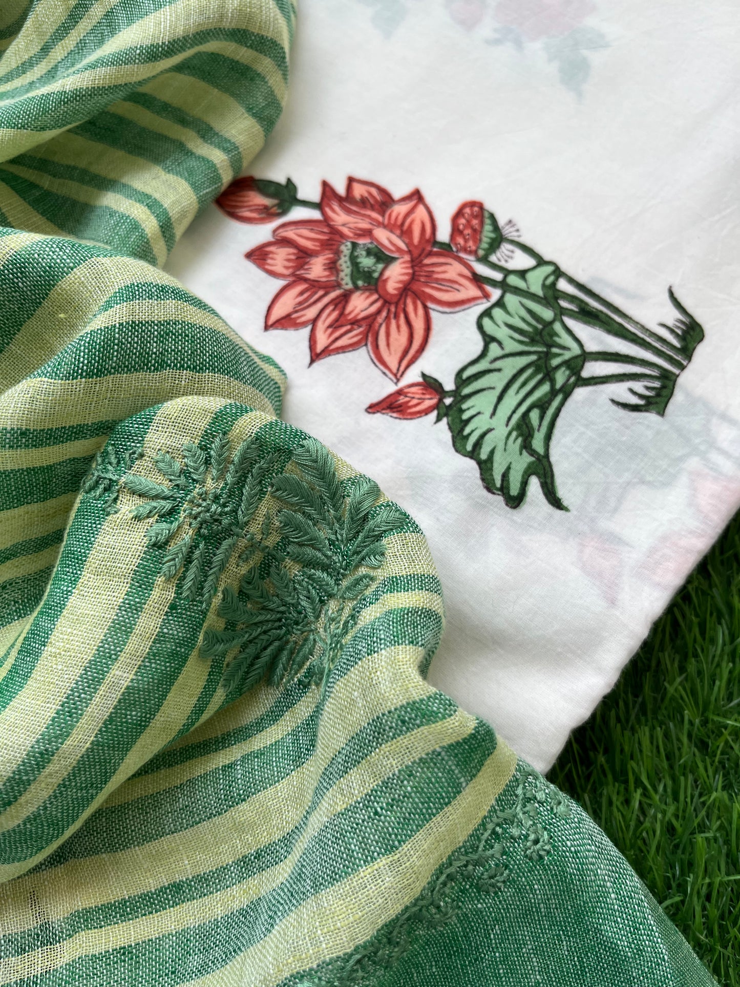 Cotton kurta bottom fabric chikan work dupatta
