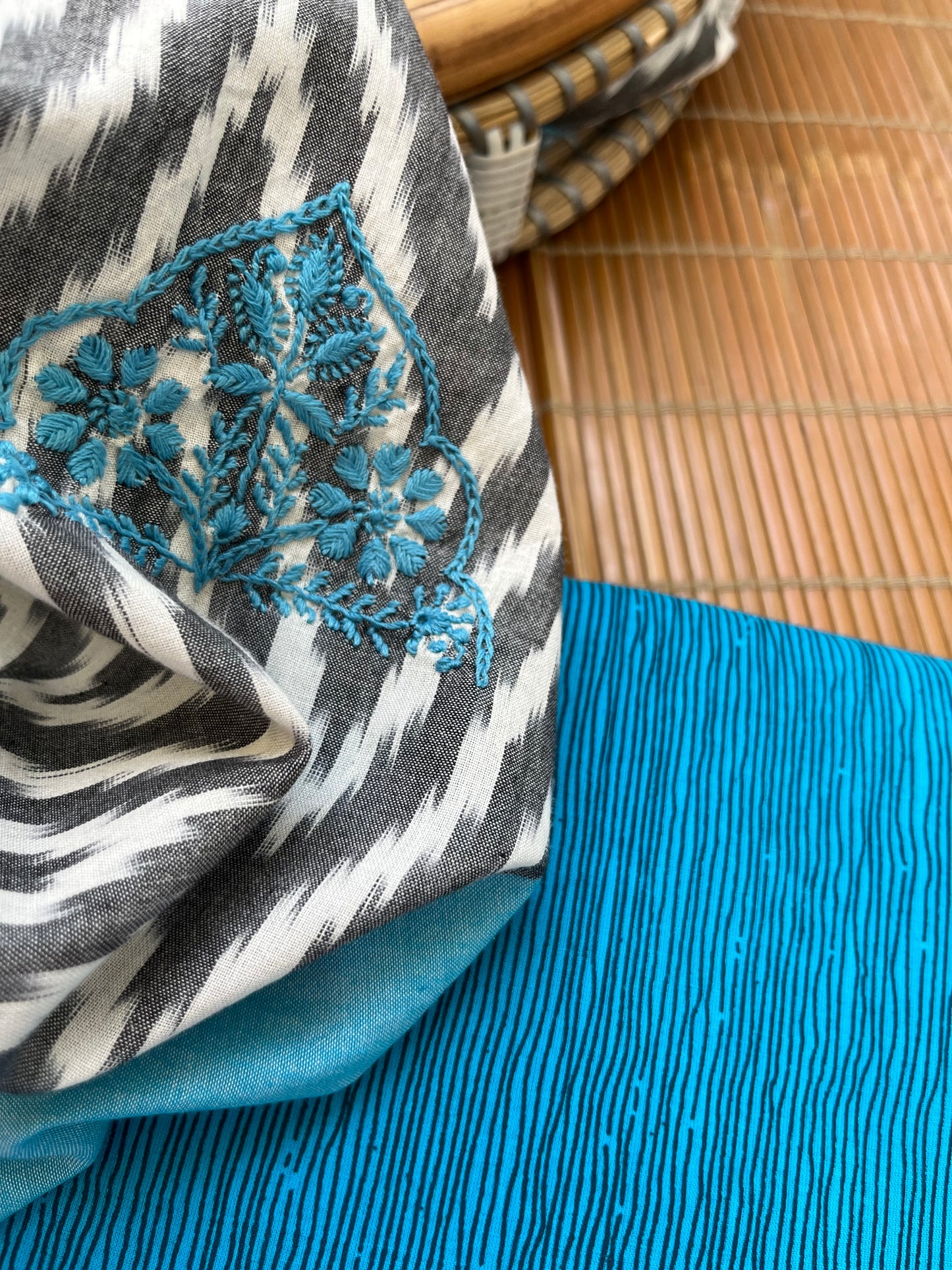 Double ikkat chikankari Dupatta