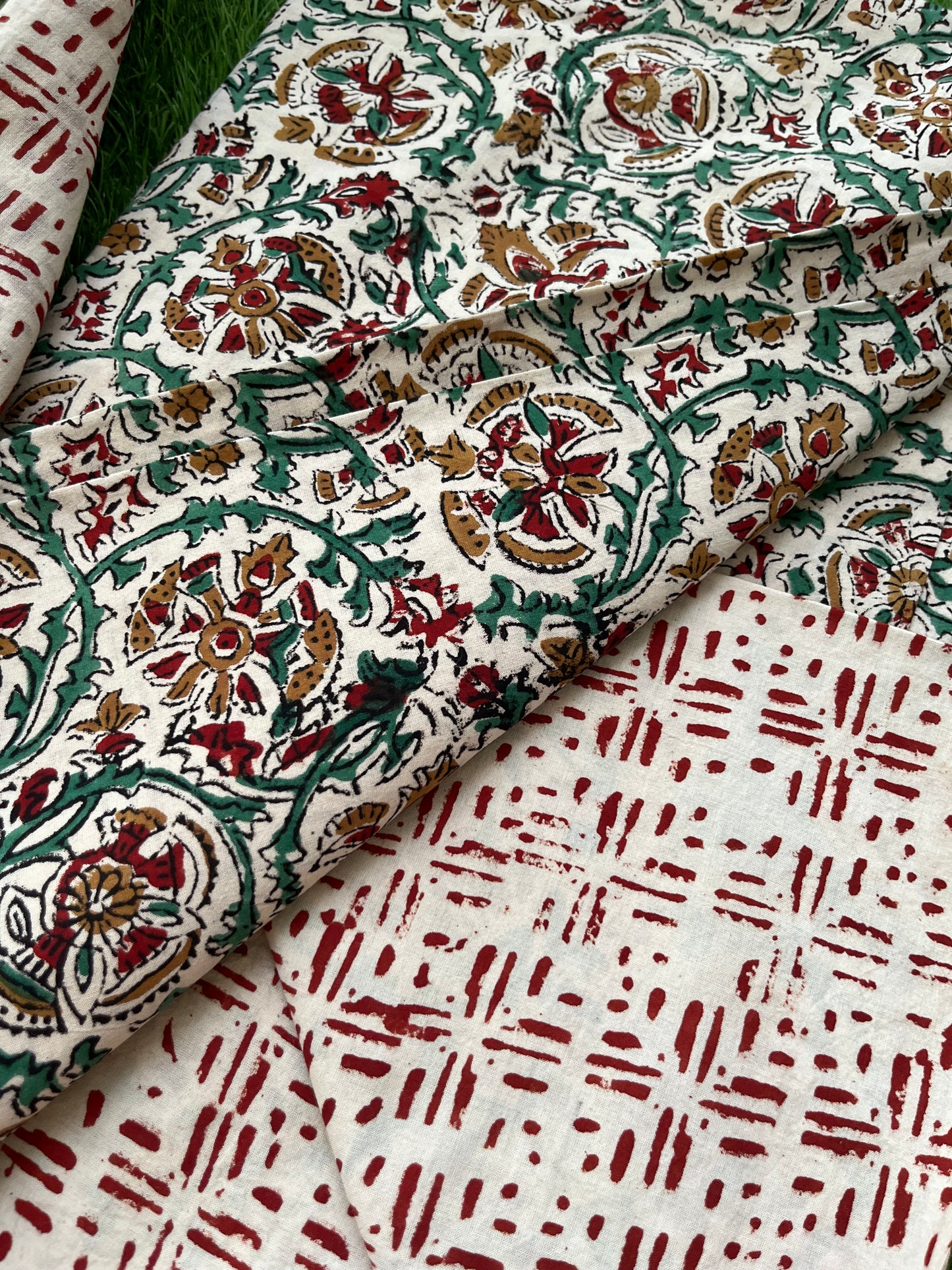 Cotton Kalamkari block print kurta bottom Dupatta