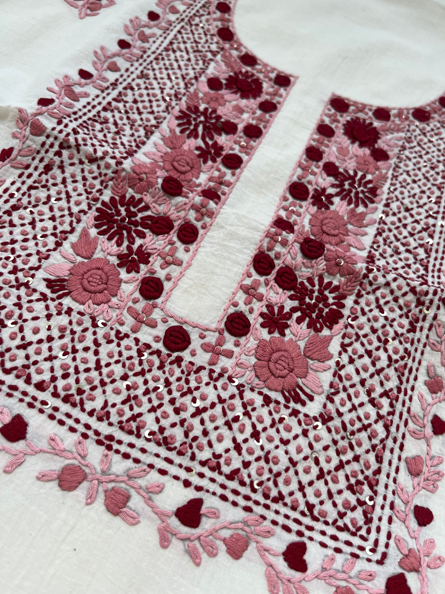Handwoven Cotton knot work embroidered kurta dupatta and plain bottom fabric