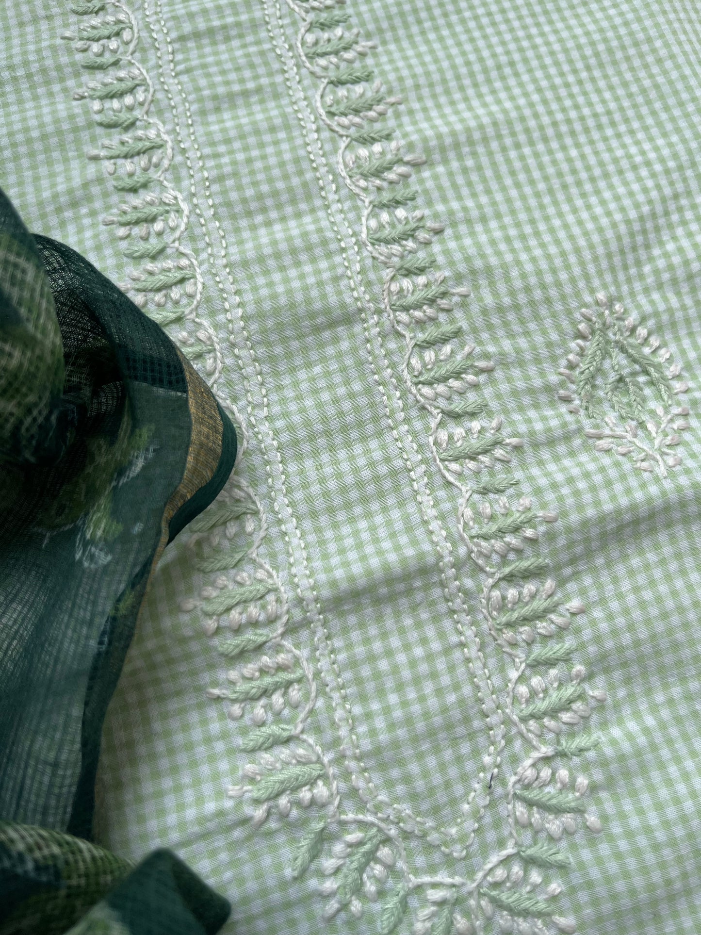 Cotton chikan kurta kota doria dupatta