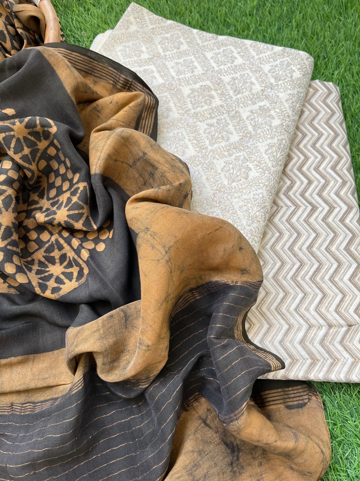 Chanderi block print kurta bottom chanderi baatik dupatta