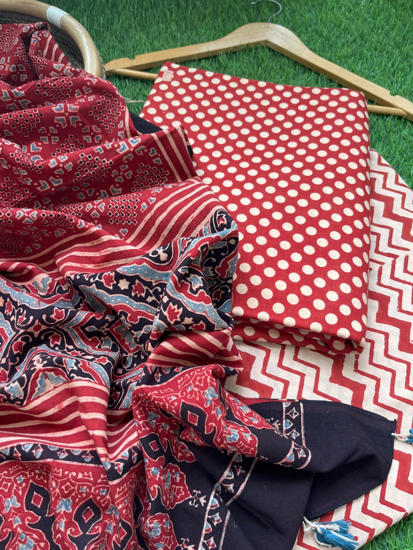 Cotton block print kurta bottom cotton ajrakh dupatta