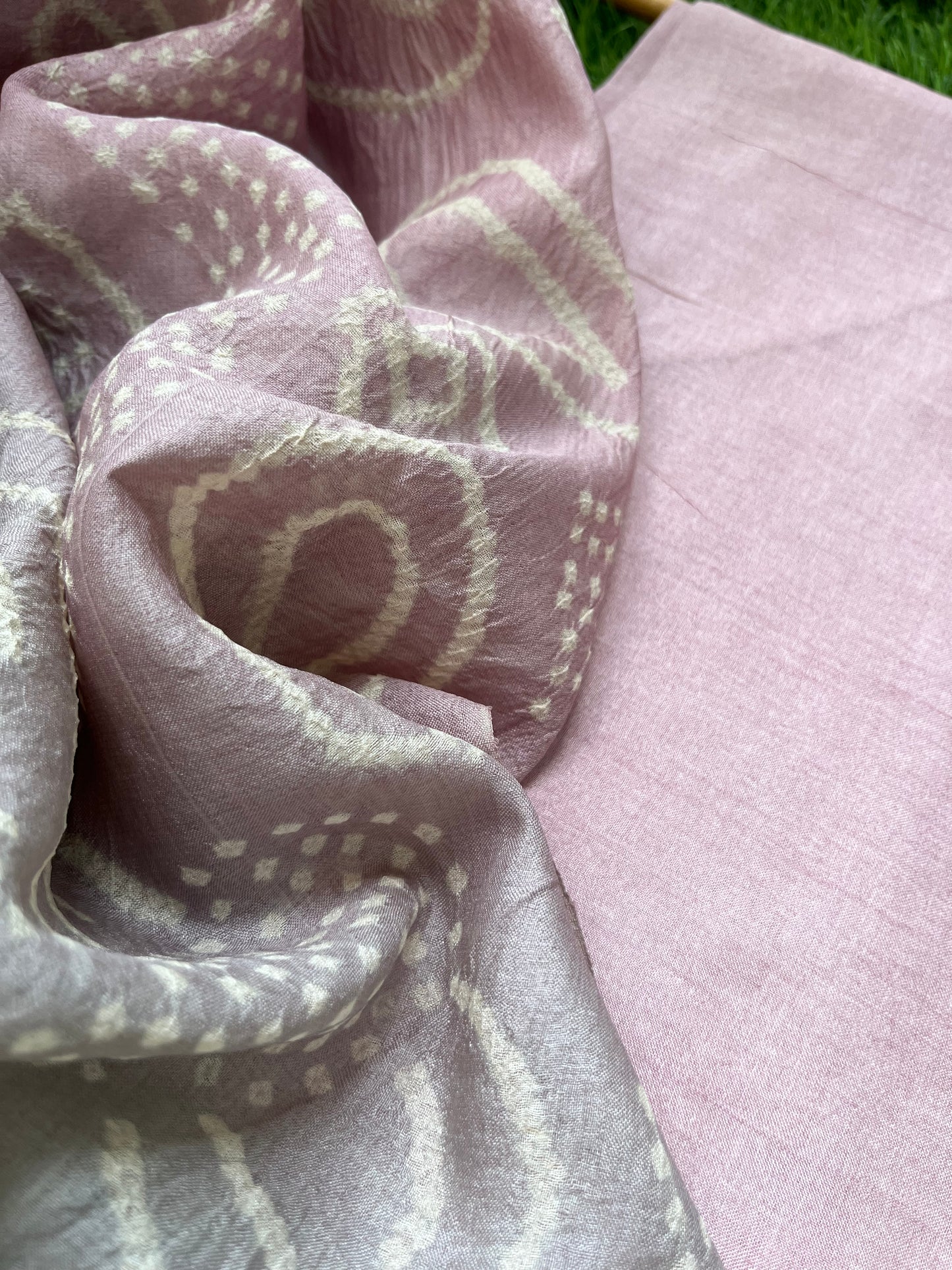 Tussar silk Bandhani dupatta plain kurta