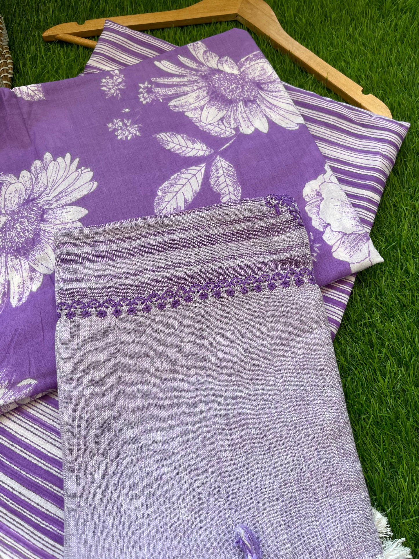 Cotton block print kurta bottom fabric chikan work dupatta