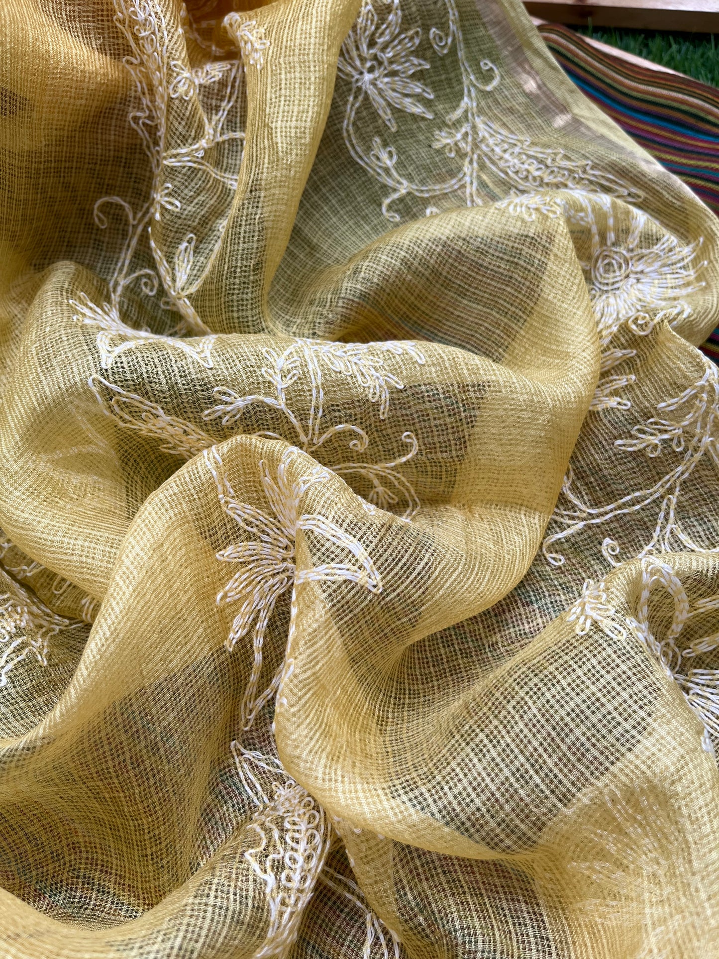 Kota silk Chikankari Dupatta with cotton kurta bottom Fabric