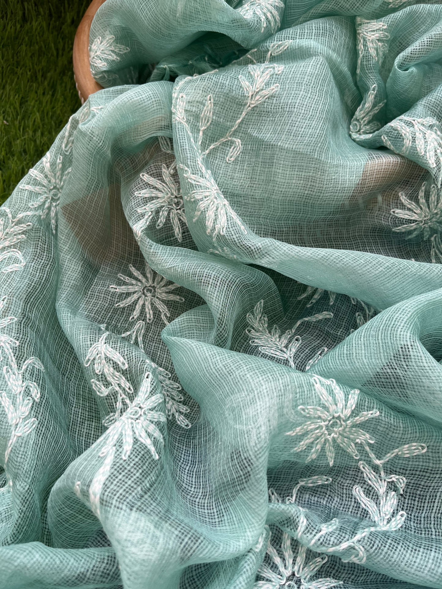 Kota silk Chikankari Dupatta with modal silk kurta bottom Fabric