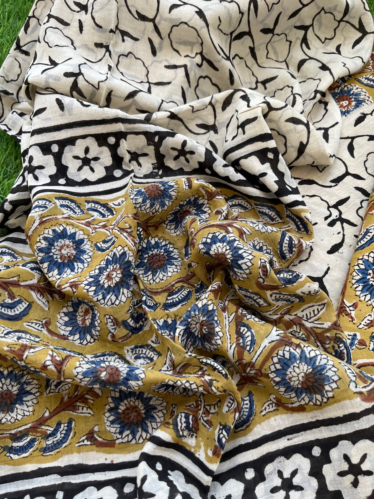 Cotton Kalamkari block print kurta bottom Dupatta