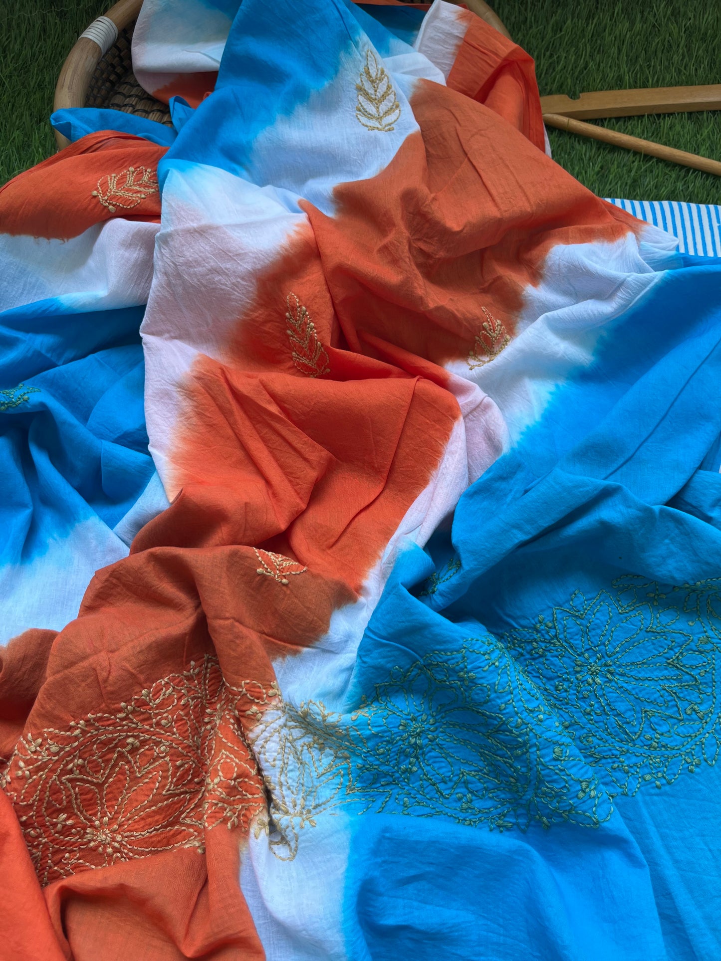 Cotton block print kurta bottom chikankari dupatta