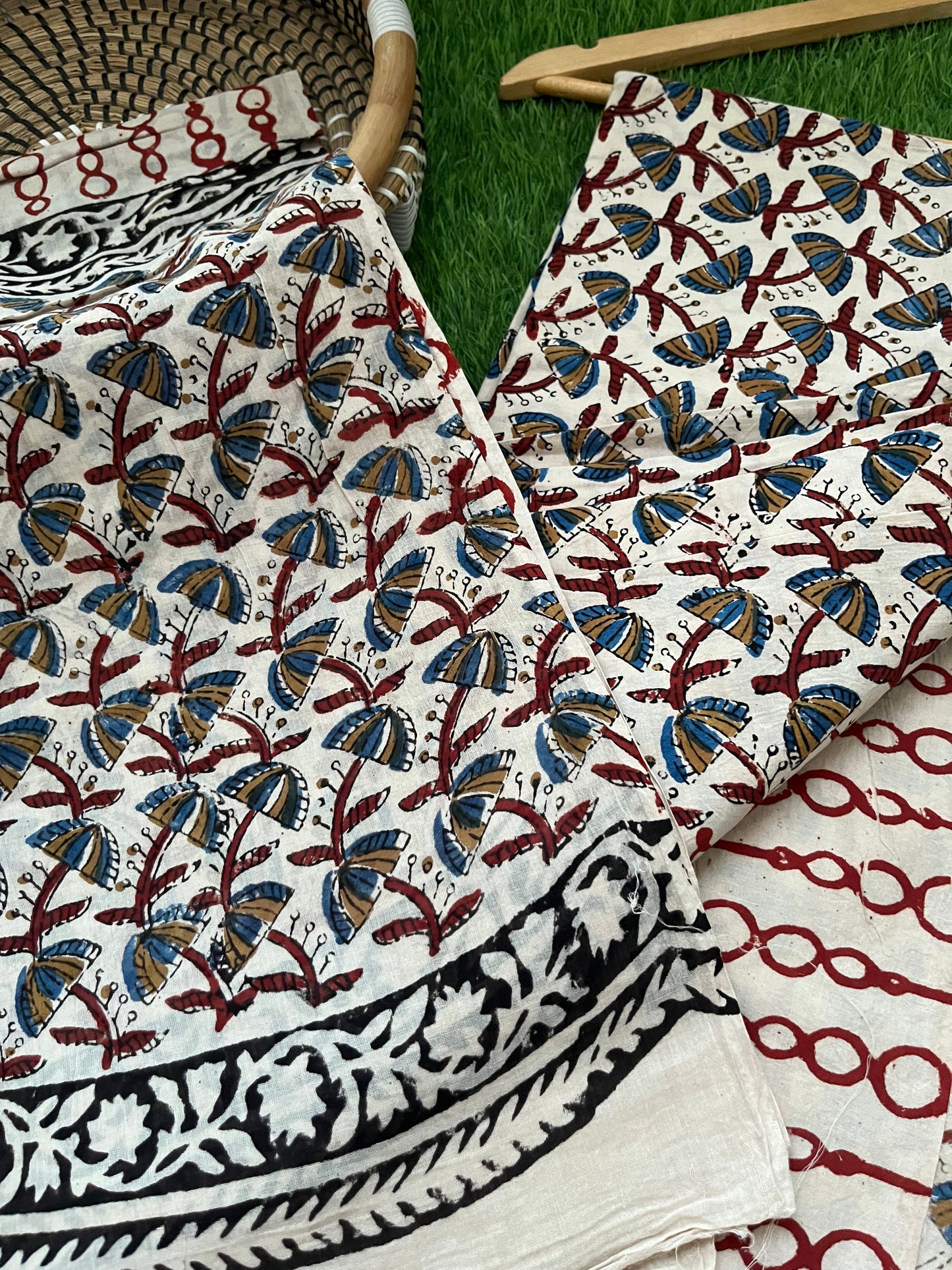 Cotton Kalamkari block print kurta bottom Dupatta