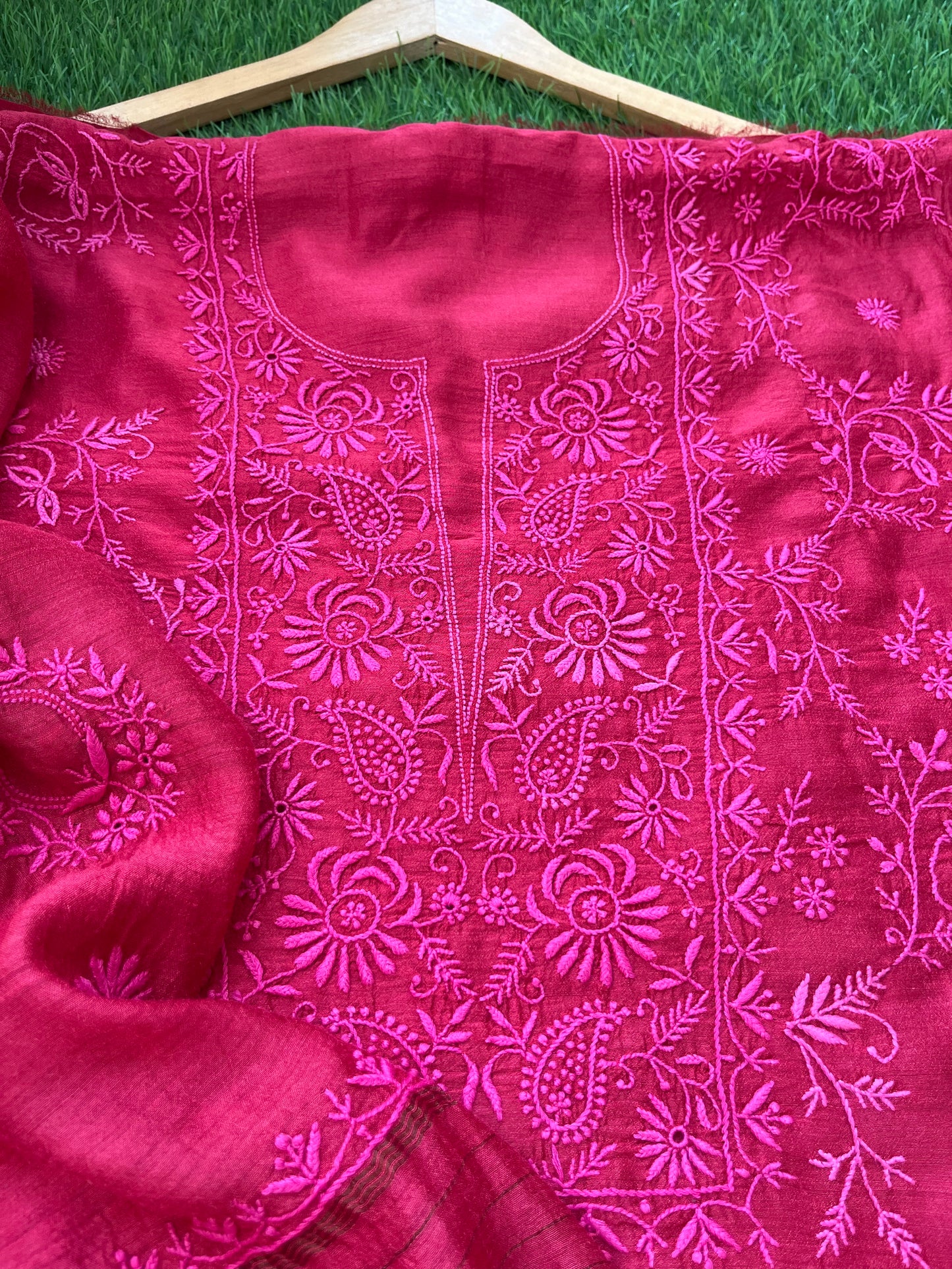 Munga Silk Chikankari kurta Dupatta