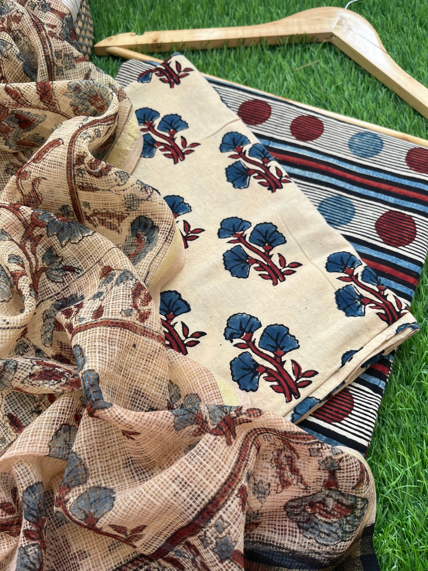 Ajrakh cotton Kurta bottom and kota doria dupatta