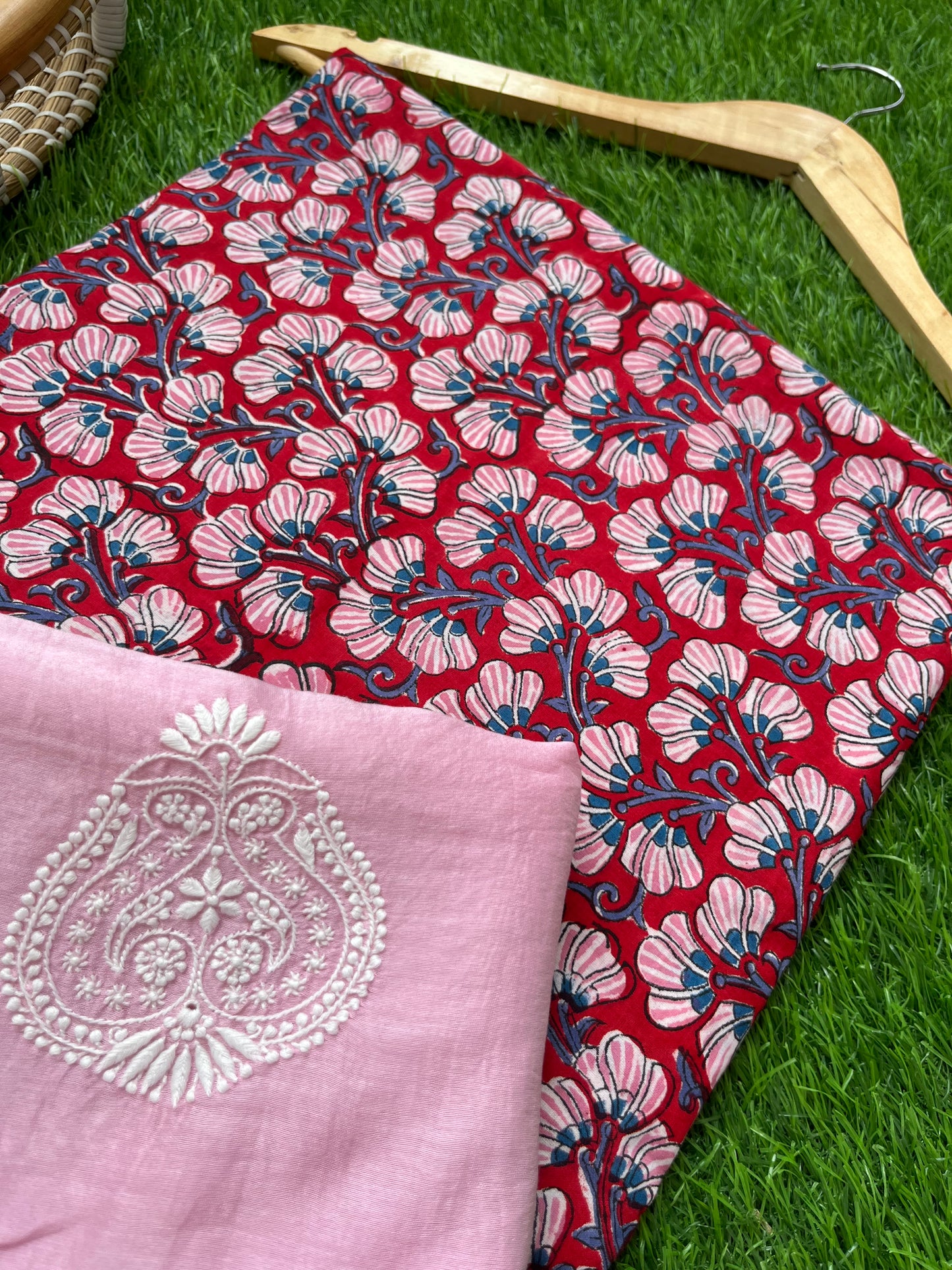 Chanderi Chikankari Dupatta with print kurta bottom Fabric