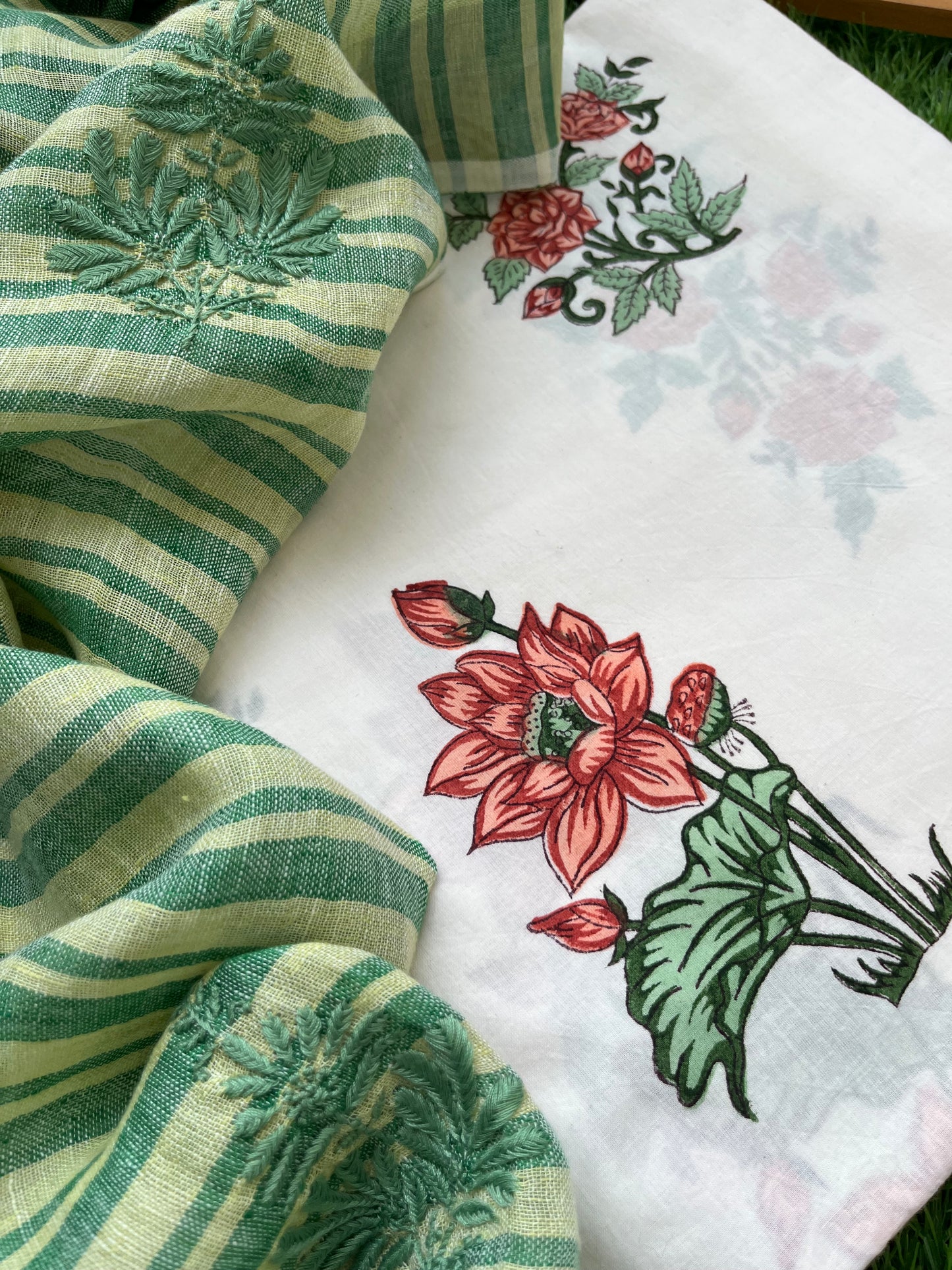 Cotton kurta bottom fabric chikan work dupatta