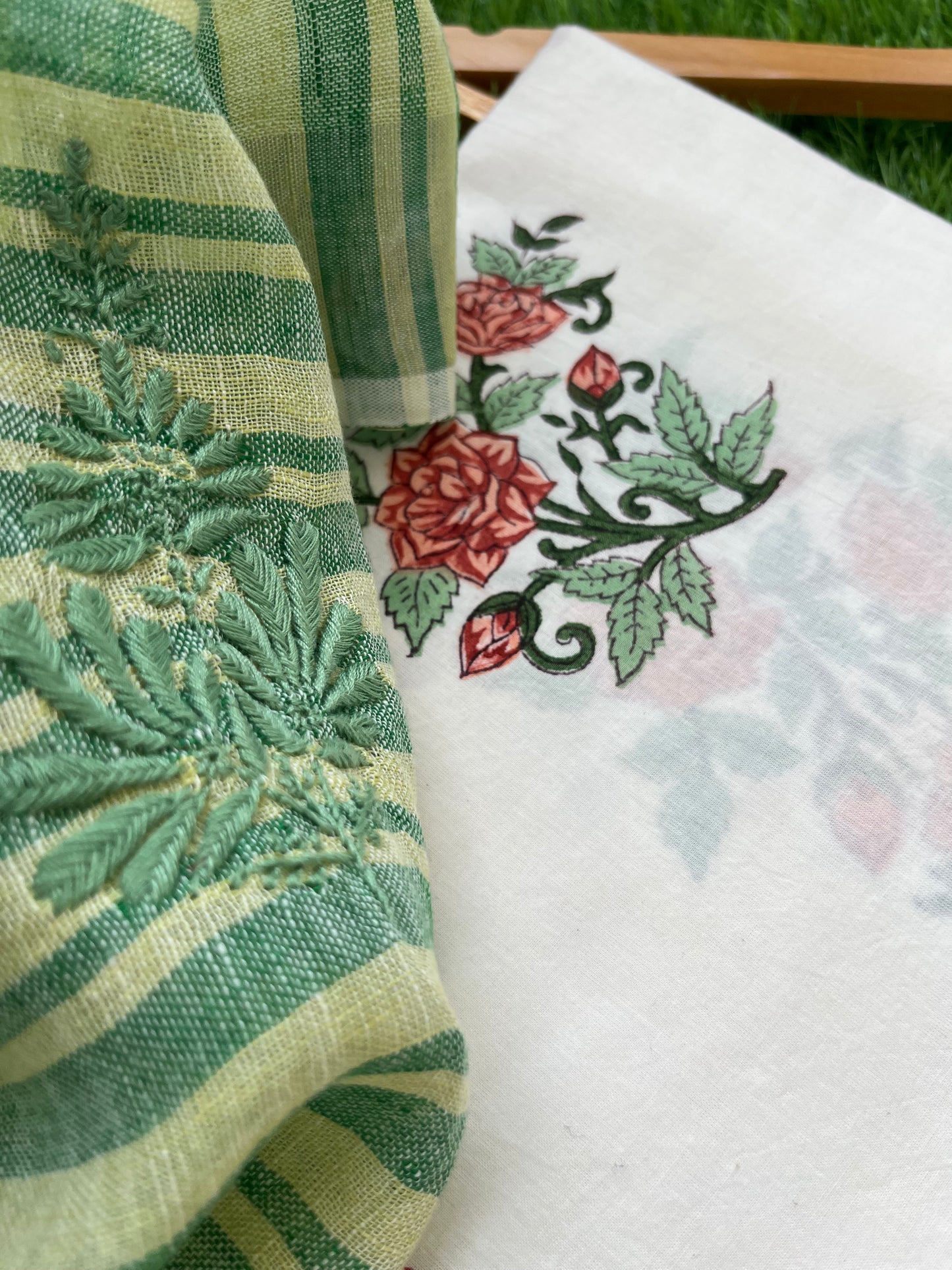 Cotton kurta bottom fabric chikan work dupatta