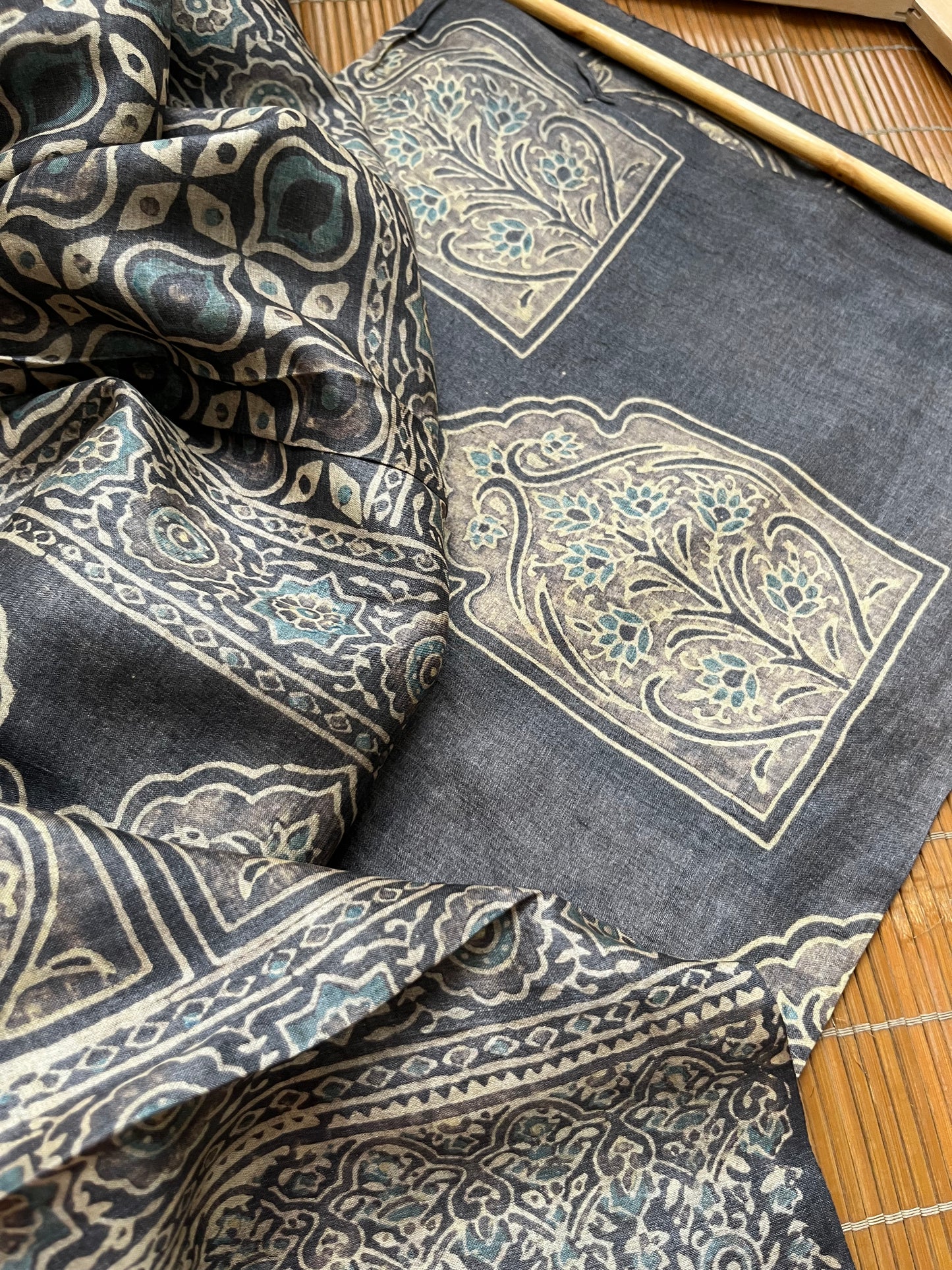 Tussar silk Ajrakh Kurta and dupatta