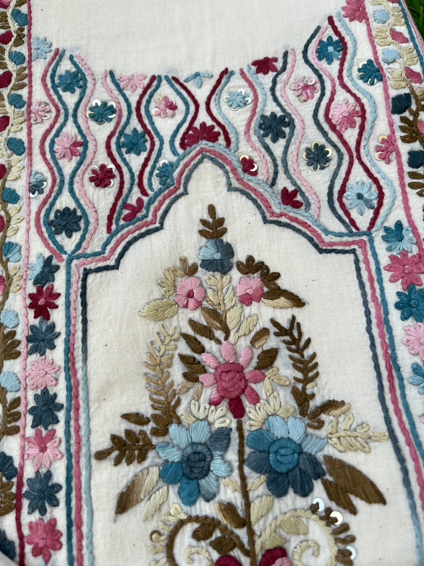 Handwoven Cotton knot work embroidered kurta dupatta and plain bottom fabric
