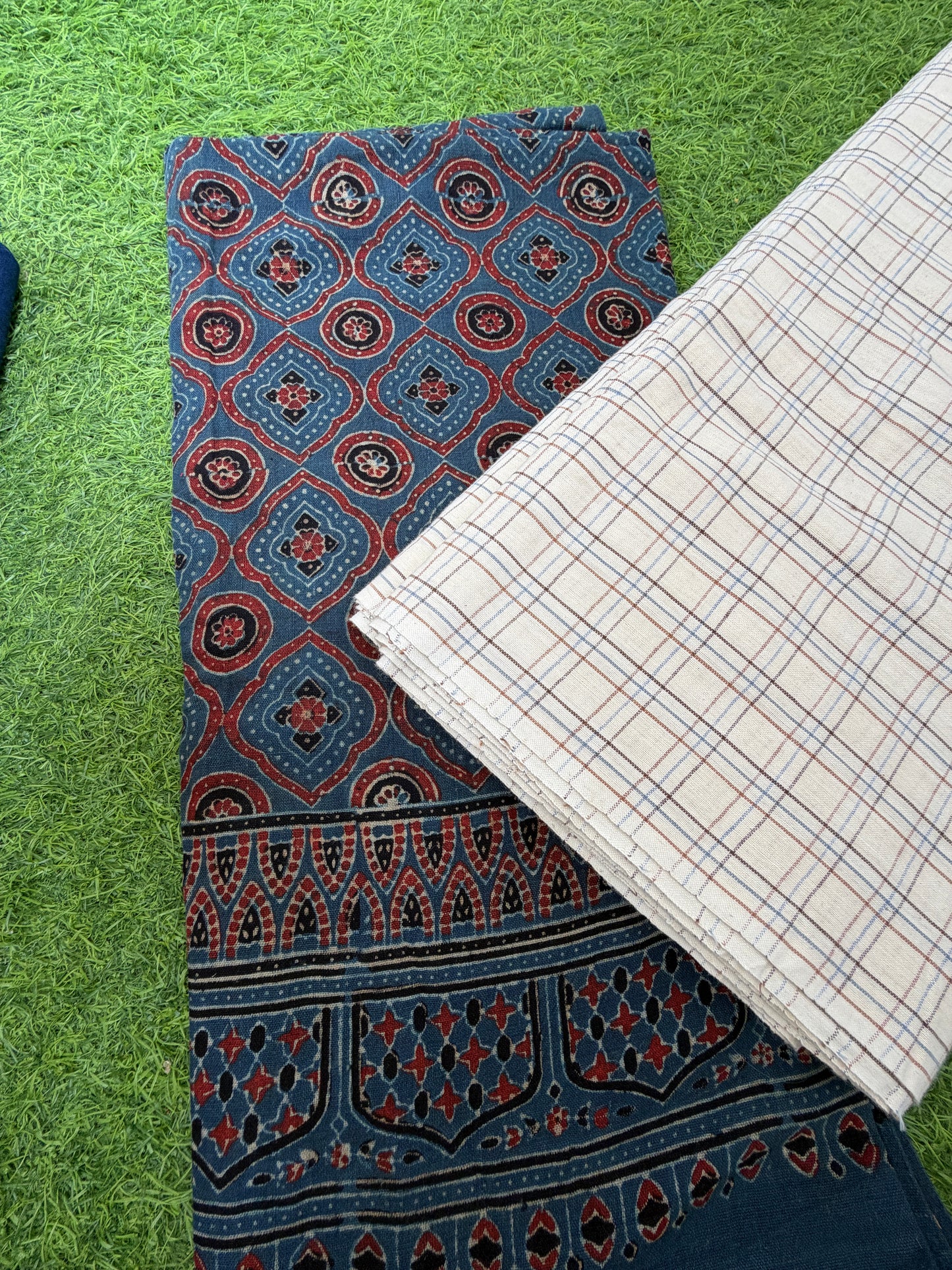 Kala Cotton ajrakh kurta khadi check Bottom