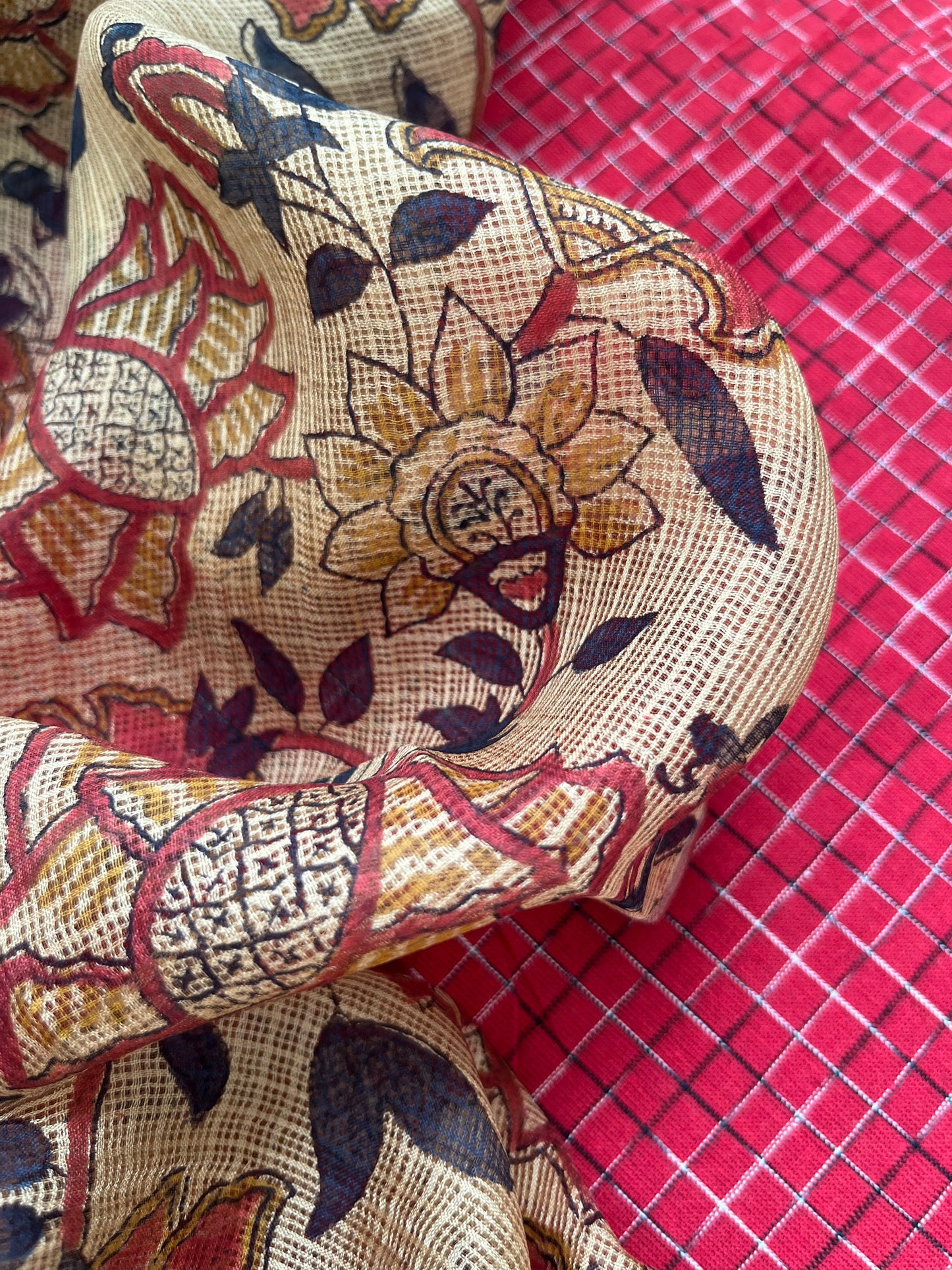 Kota silk block print Dupatta cotton Kurta bottom fabric