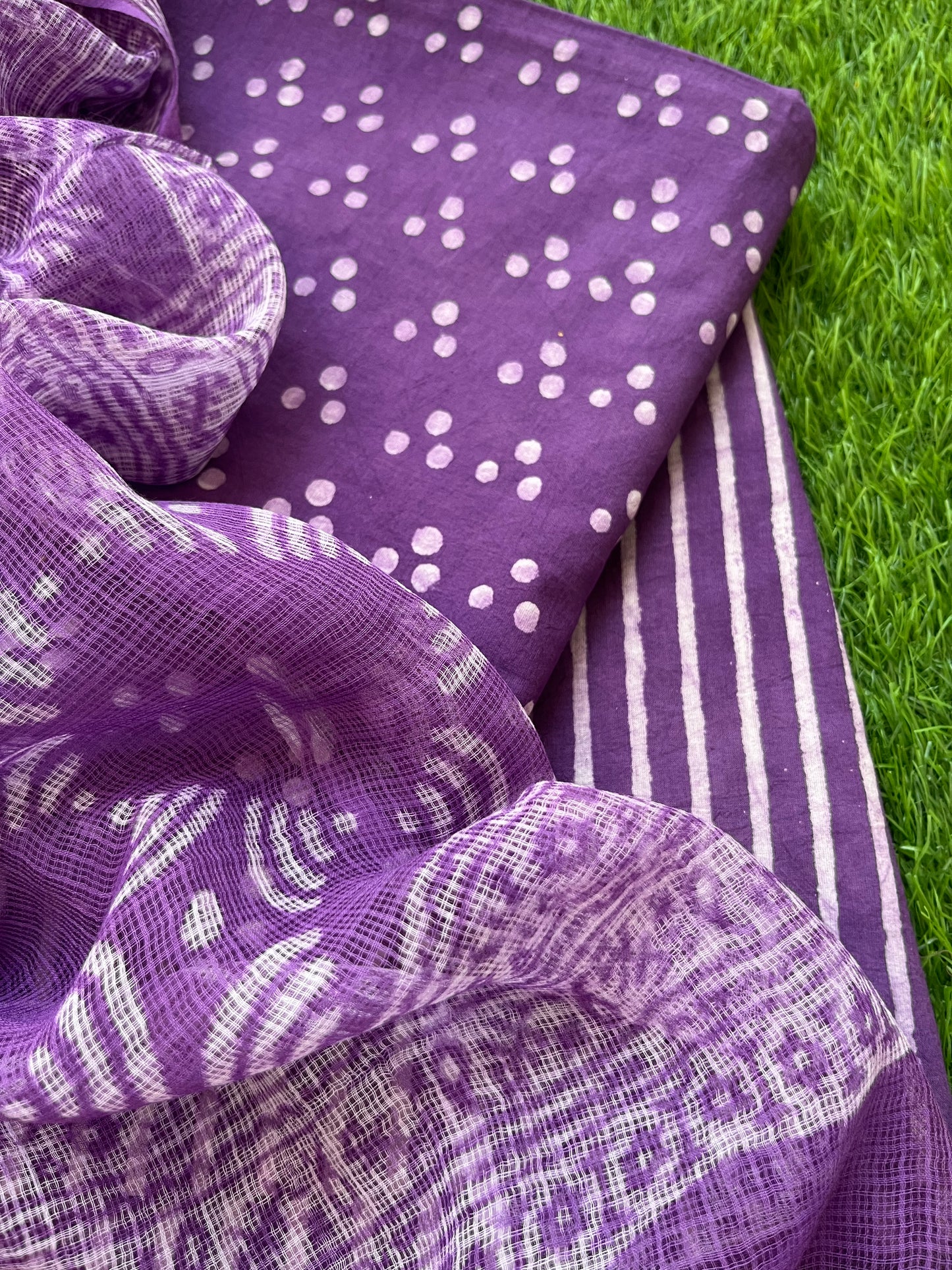 Block print kota doria Dupatta and cotton Kurta bottom