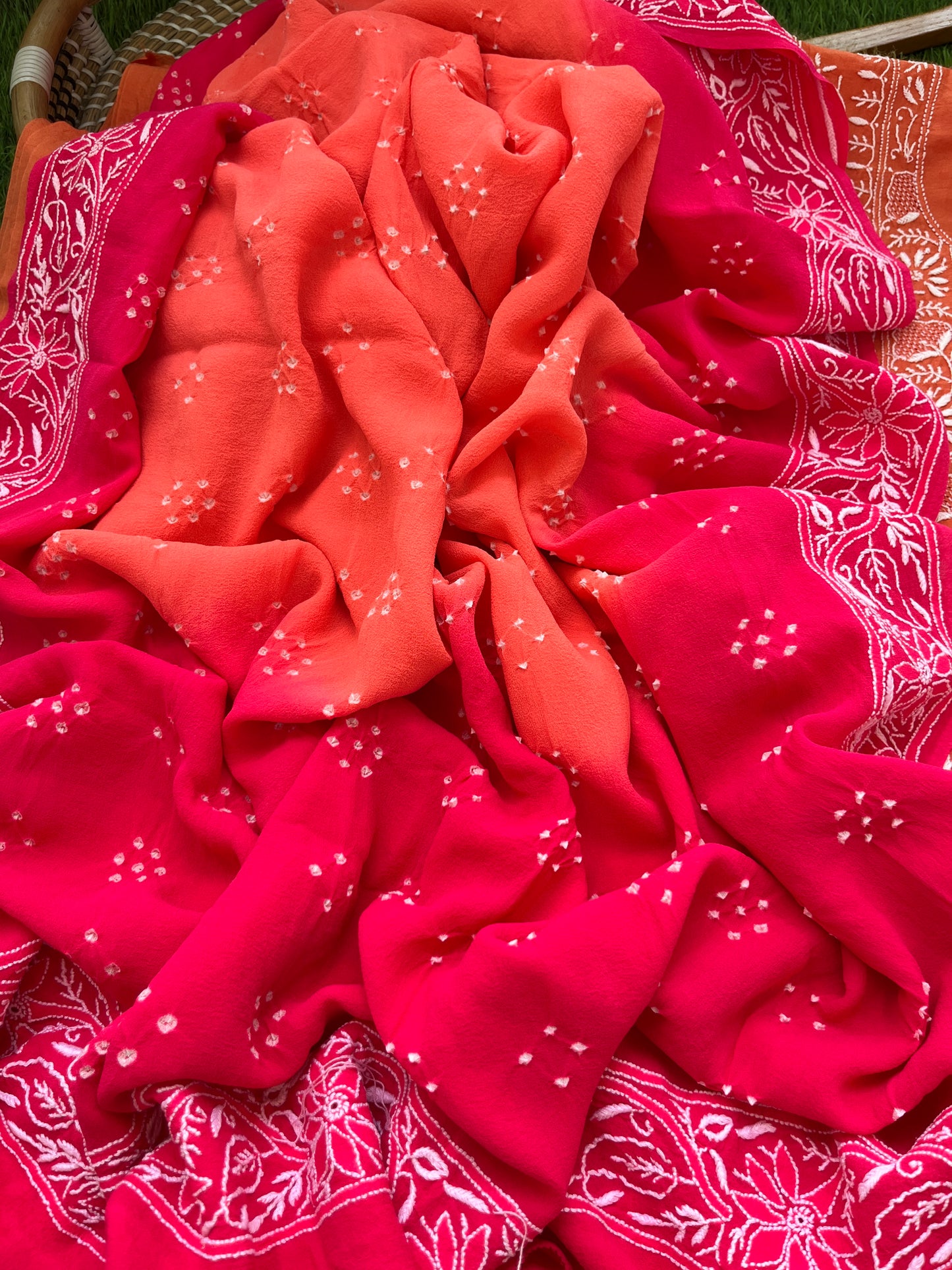 Chanderi Chikankari kurta with georgette dupatta