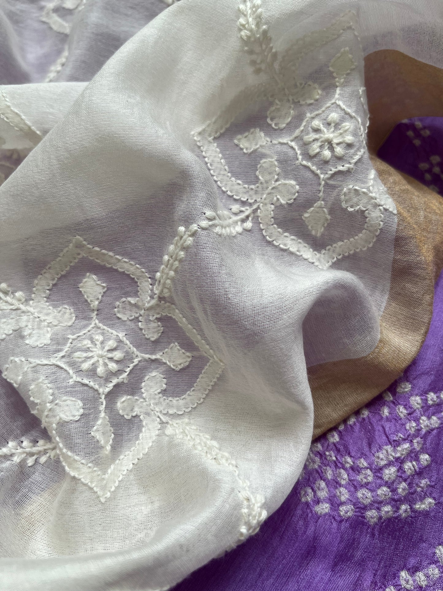 Chikankari chanderi dupatta silk bandhani kurta