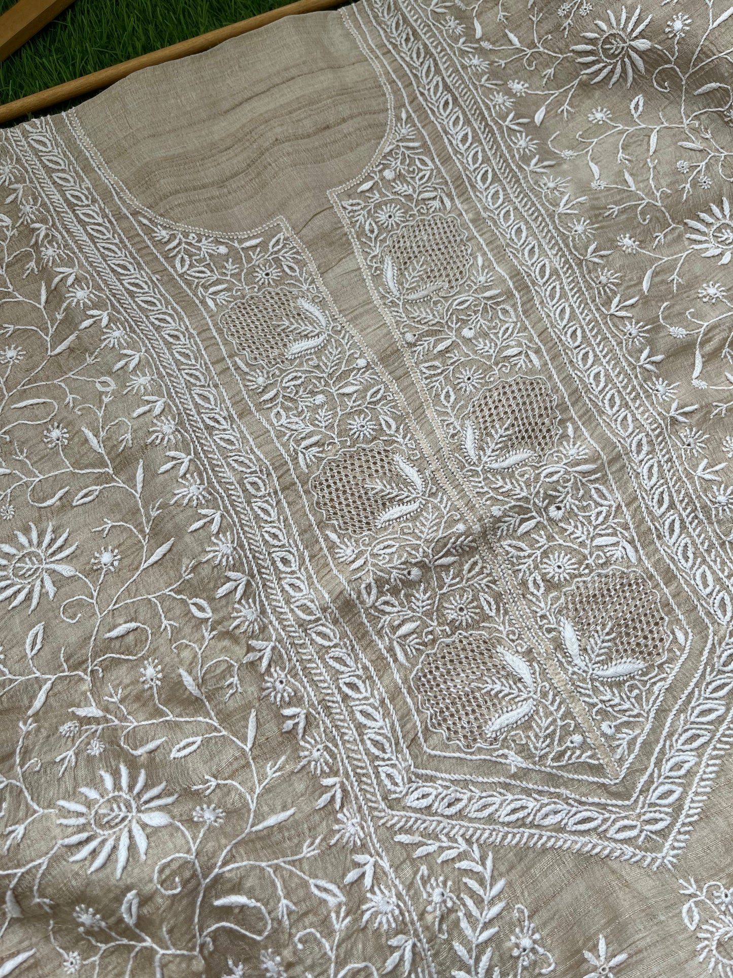 Tussar Silk Chikankari kurta Dupatta