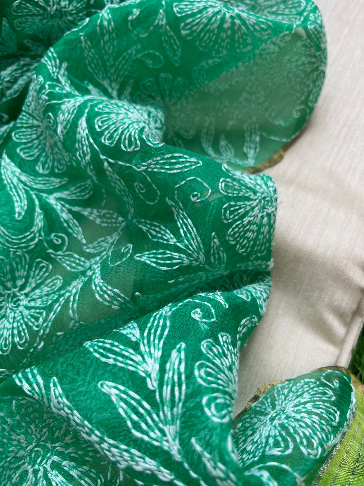 त्योहार - munga silk kurta bottom fabric organza chikan work dupatta