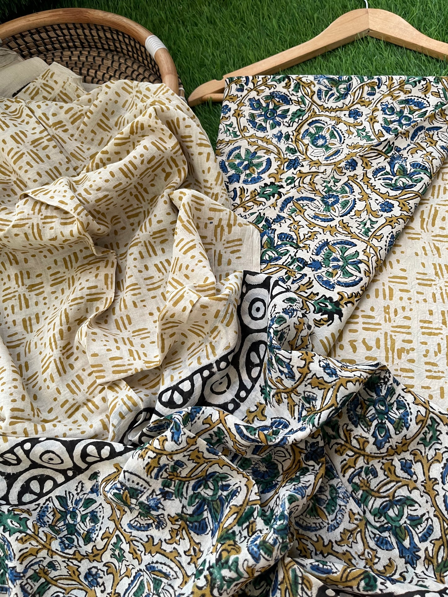 Cotton Kalamkari block print kurta bottom Dupatta