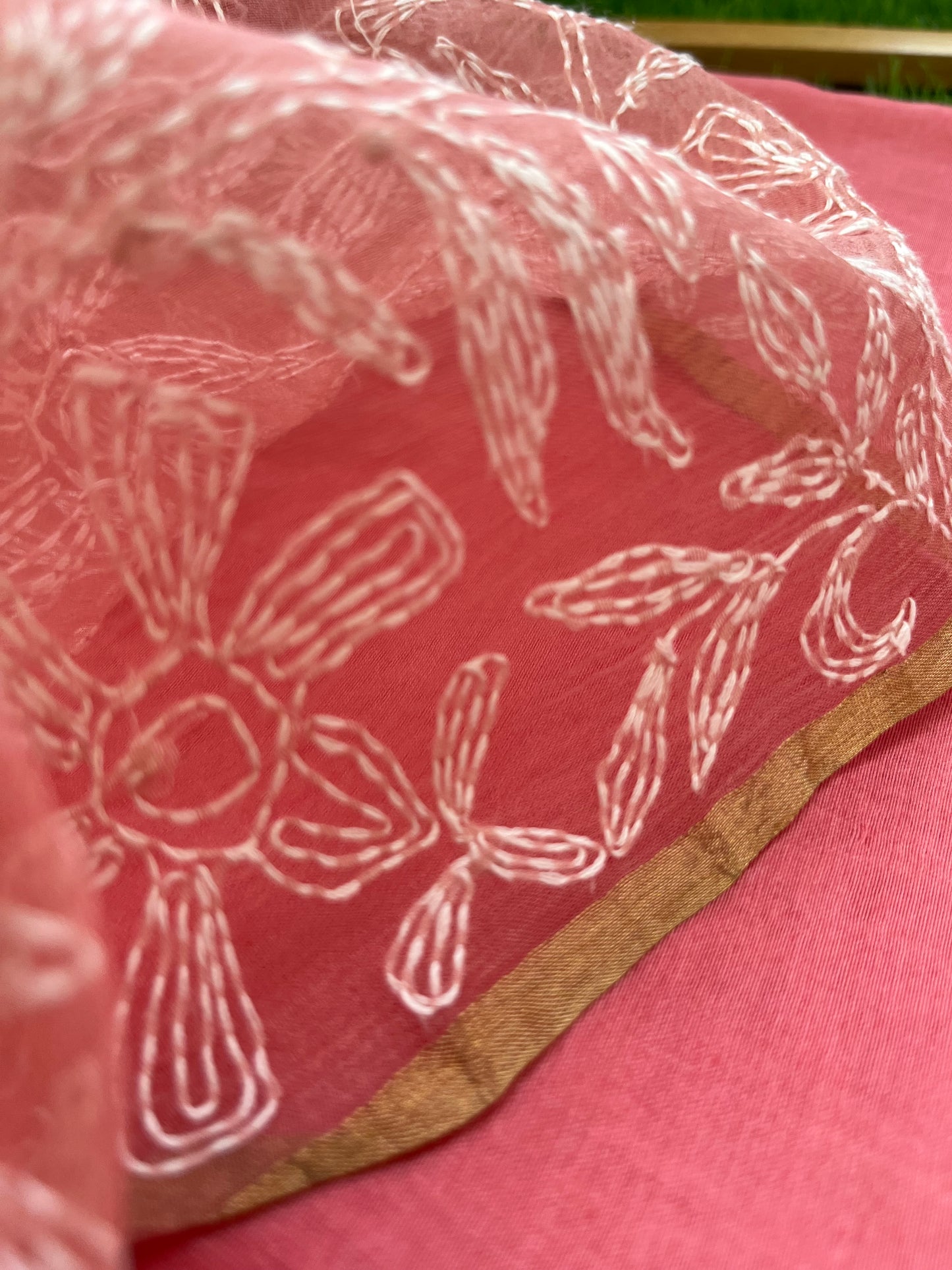 त्योहार - chanderi kurta bottom fabric organza chikan work dupatta
