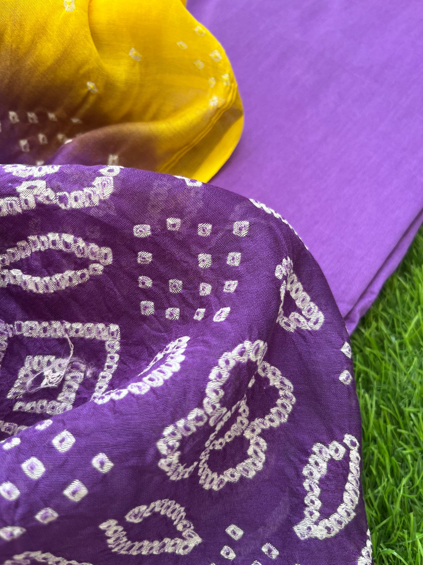 Chanderi plain kurta bottom fabric bandhani dupatta
