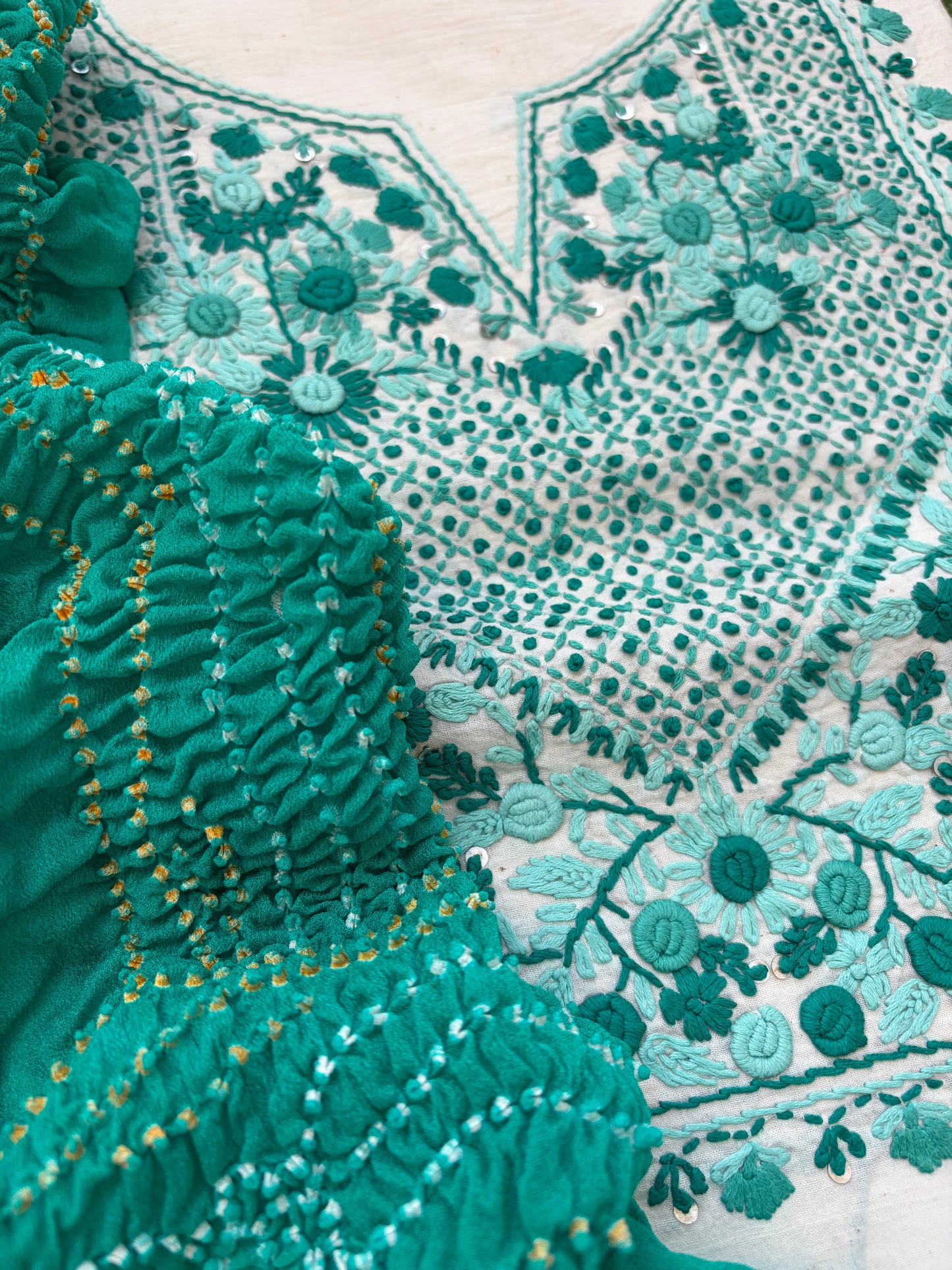 Handwoven Cotton knot work embroidered kurta fabric bandhani Dupatta