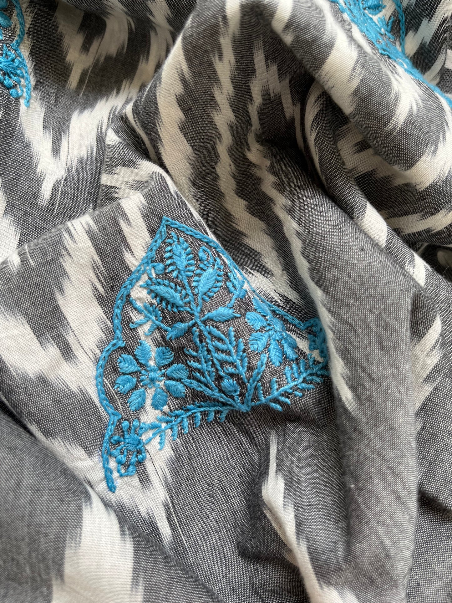 Double ikkat chikankari Dupatta