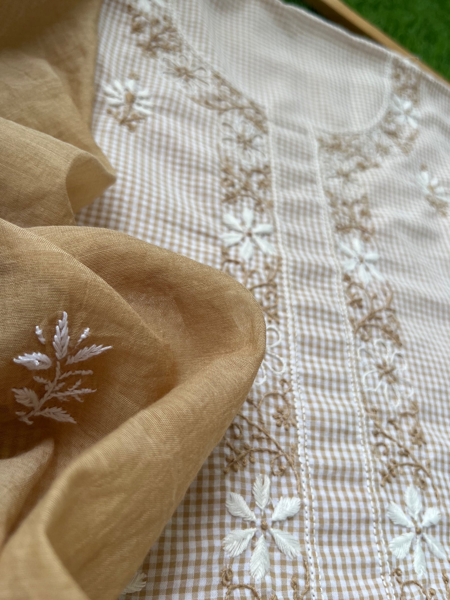 Cotton chikan kurta chanderi dupatta