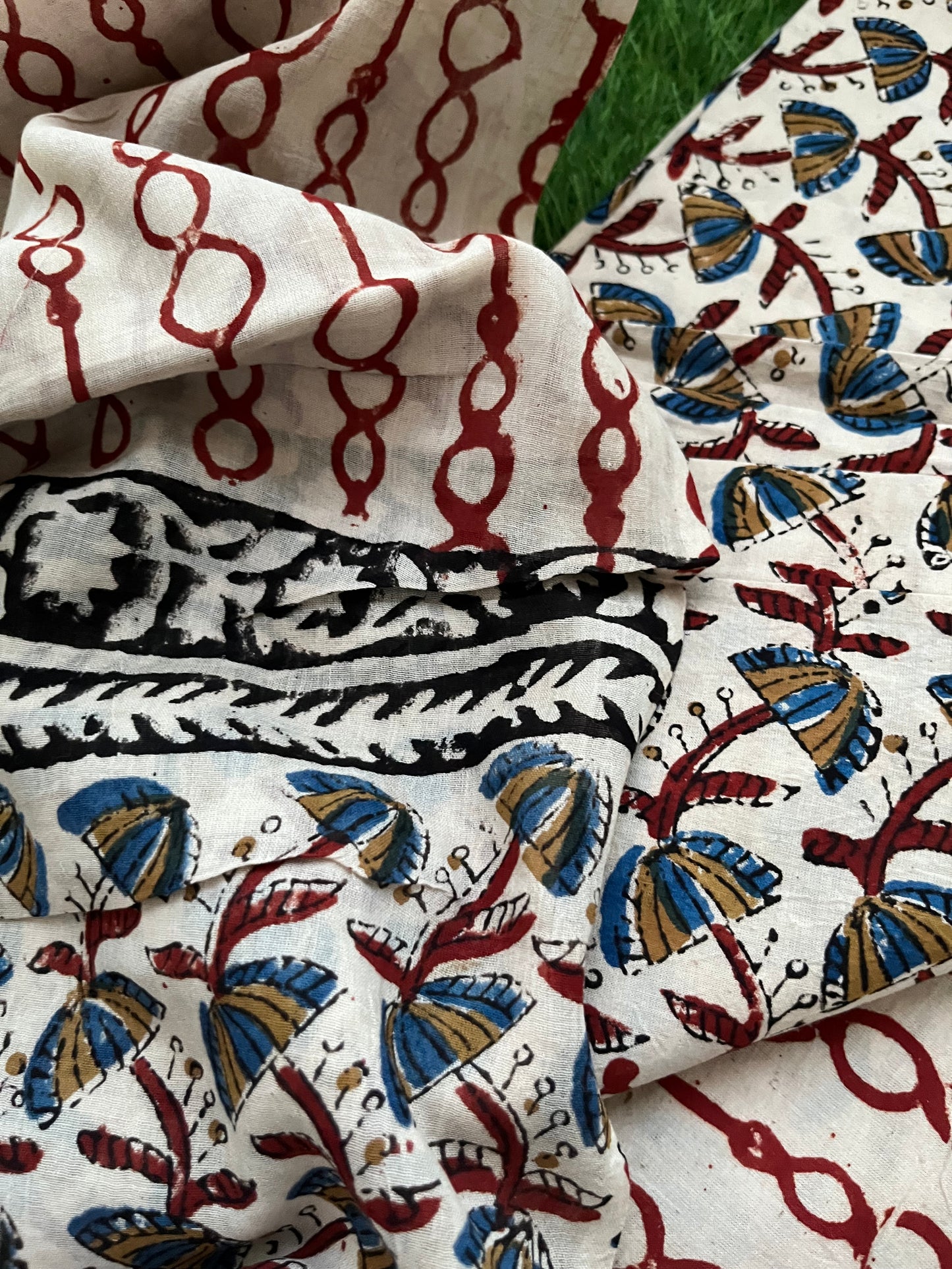 Cotton Kalamkari block print kurta bottom Dupatta