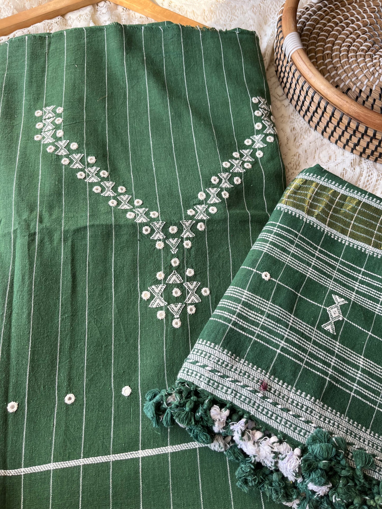 Handwoven organic kala Cotton kurta bottom dupatta